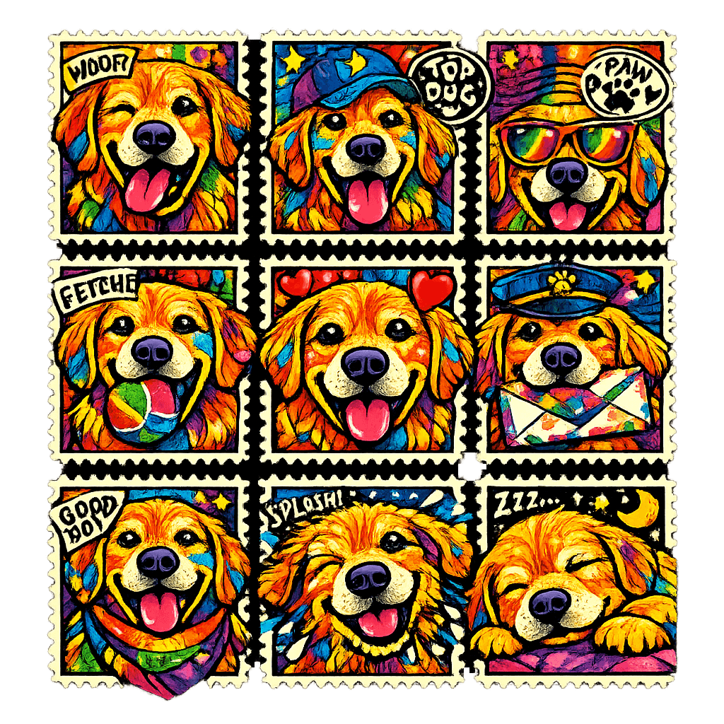 Golden Retriever Stamp Art