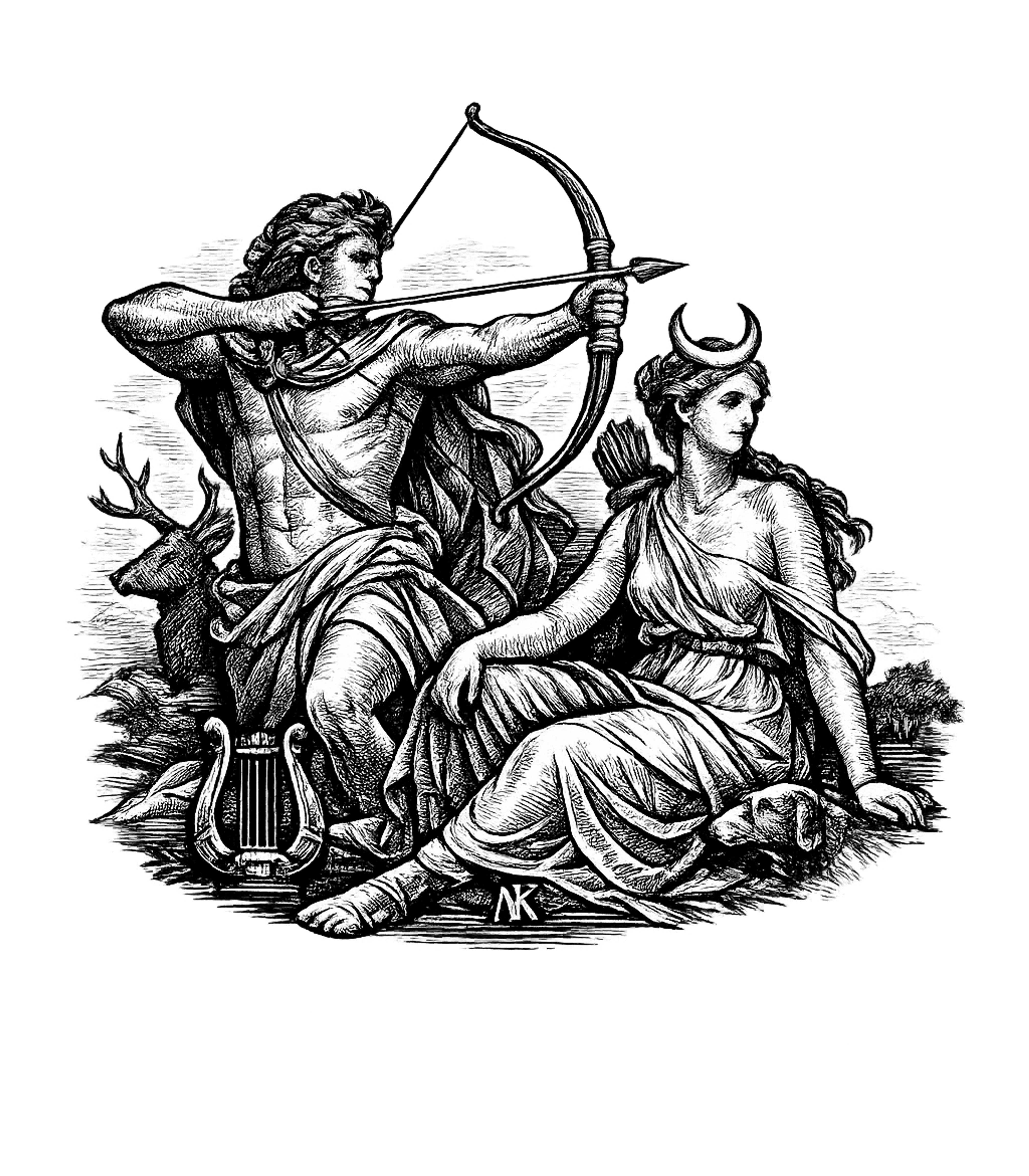 Apollo Artemis Archers Hunting Premium T-Shirt featuring This striking black and white artwork features Apollo and Ar – designed by Geoff Brown @ SunFrog Apollo Artemis Archers Hunting Premium T-Shirt featuring This striking black and white artwork features Apollo and Ar – designed by Geoff Brown @ SunFrog