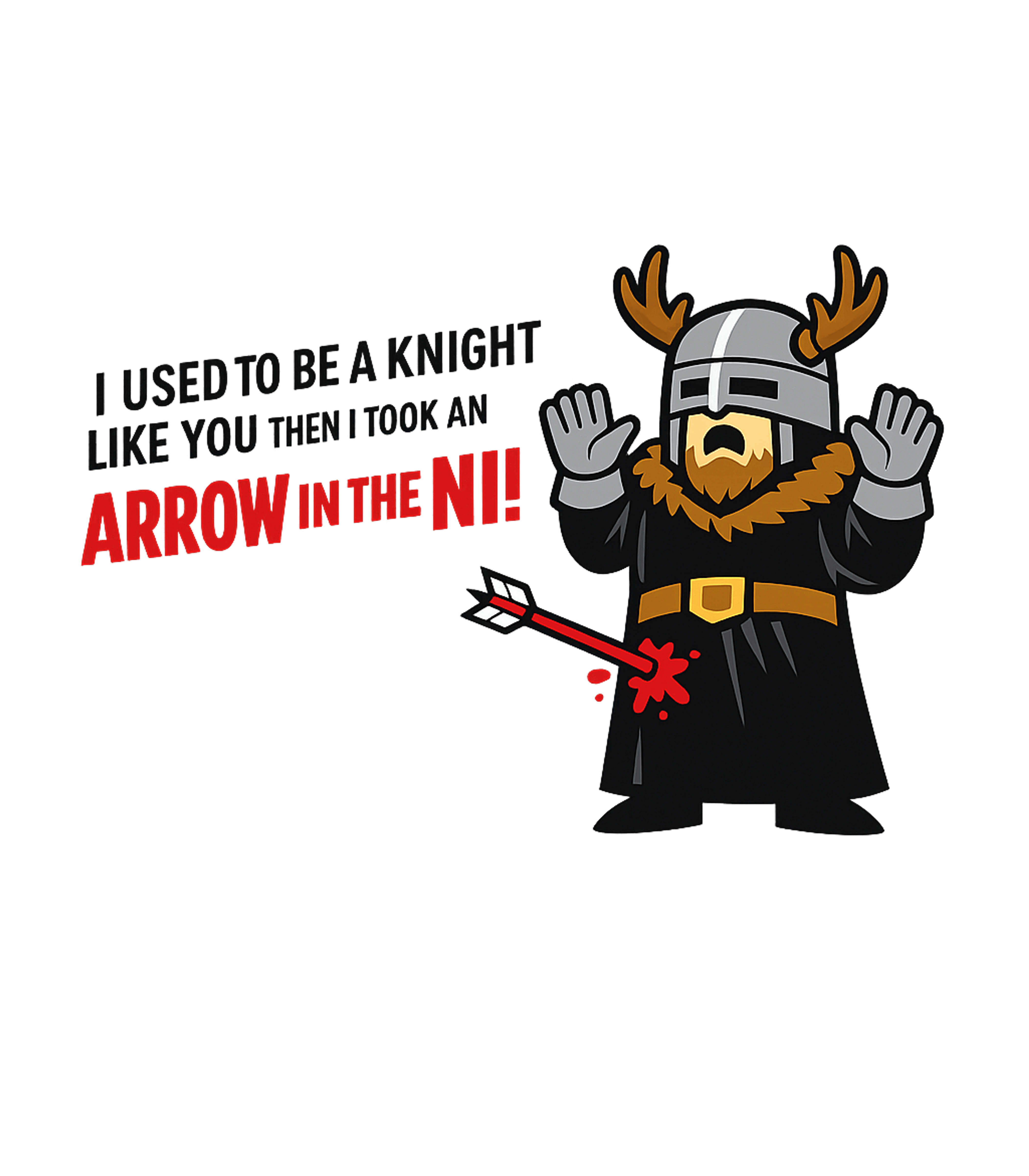 Arrow In The Ni Knight Meme Humor Crewneck Sweatshirt featuring Embrace medieval meme humor with this clever graphic featuri – designed by Geoff Brown @ SunFrog Arrow In The Ni Knight Meme Humor Crewneck Sweatshirt featuring Embrace medieval meme humor with this clever graphic featuri – designed by Geoff Brown @ SunFrog