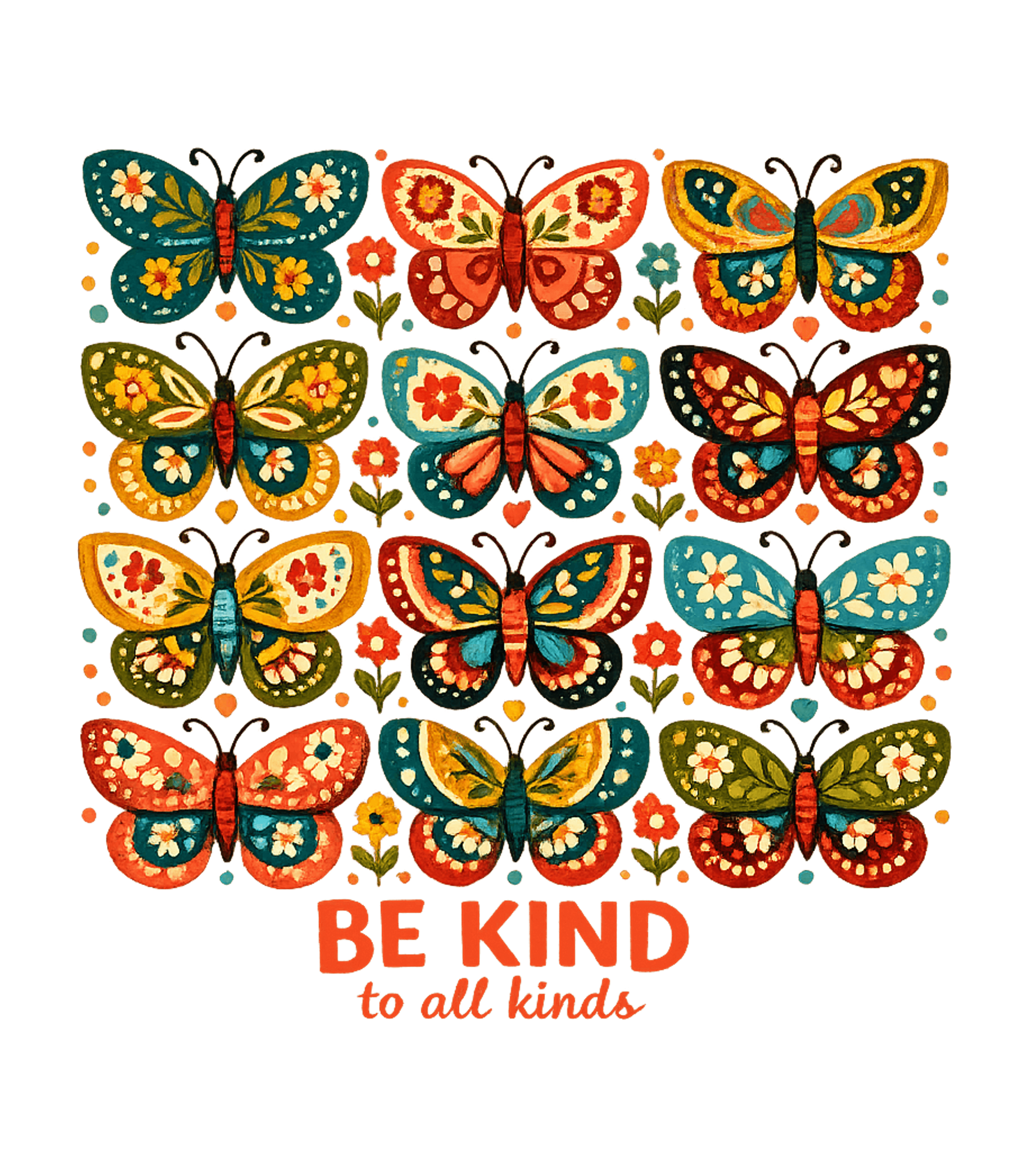 Be Kind Butterflies Inspirational Messages Premium T-Shirt featuring Celebrate kindness with this vibrant graphic featuring a bea – designed by Geoff Brown @ SunFrog