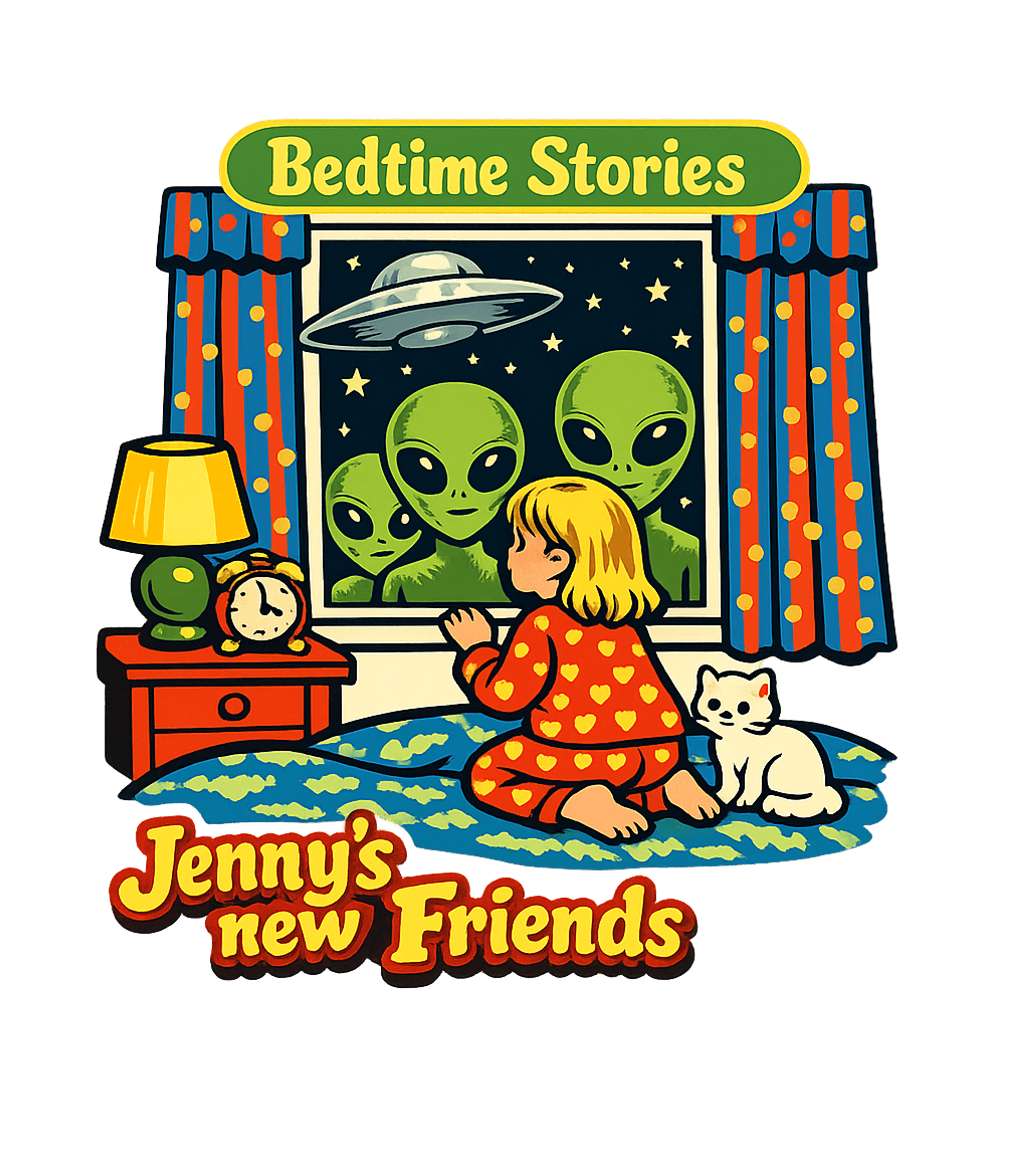 Bedtime Alien Friends Meme Humor Premium T-Shirt featuring This whimsical artwork features Jenny, a child, making new f – designed by Geoff Brown @ SunFrog Bedtime Alien Friends Meme Humor Premium T-Shirt featuring This whimsical artwork features Jenny, a child, making new f – designed by Geoff Brown @ SunFrog