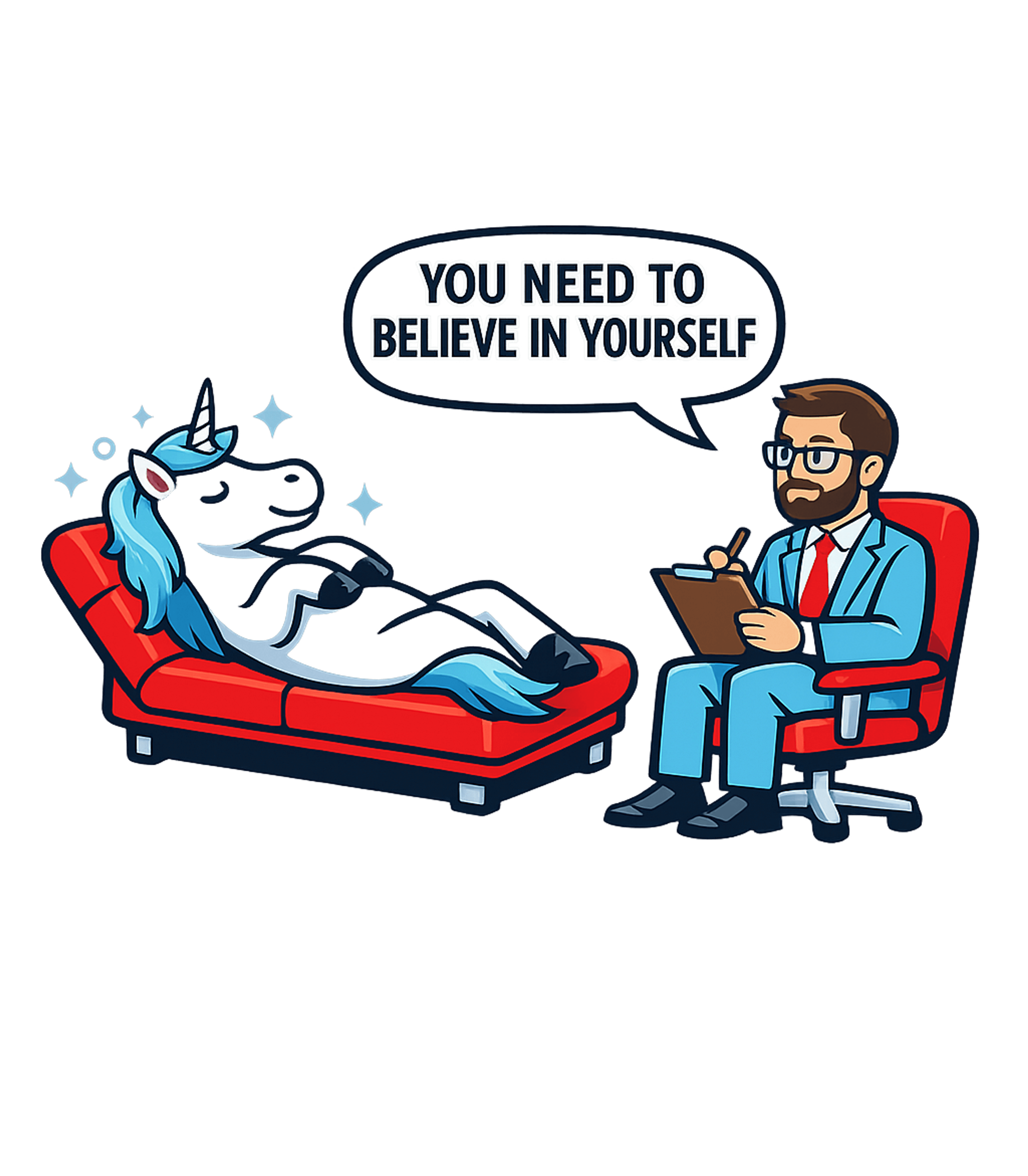 Believe In Yourself Unicorn Meme Humor Premium T-Shirt featuring This whimsical artwork features a unicorn on a therapist's c – designed by Geoff Brown @ SunFrog Believe In Yourself Unicorn Meme Humor Premium T-Shirt featuring This whimsical artwork features a unicorn on a therapist's c – designed by Geoff Brown @ SunFrog