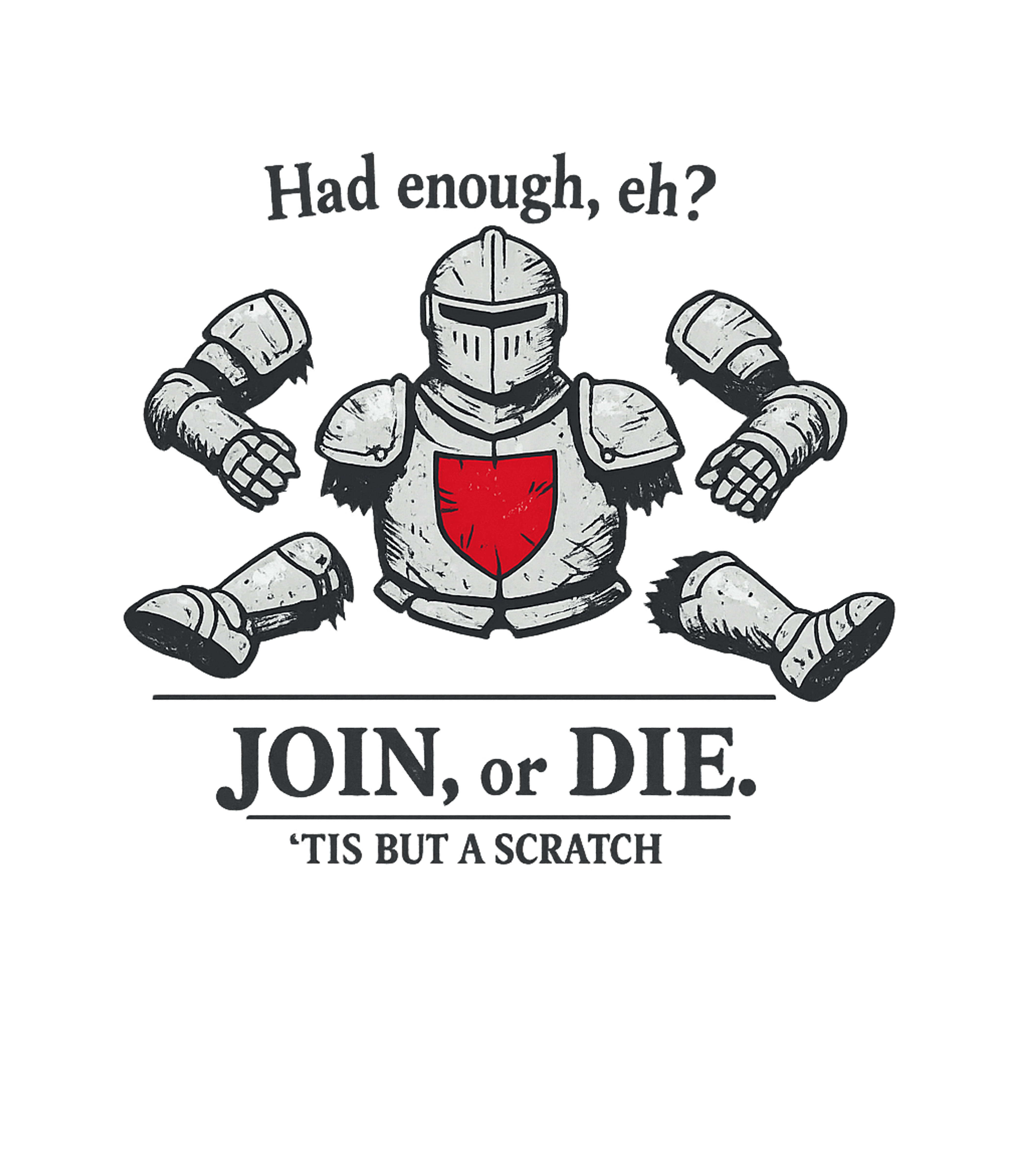 Black Knight's Scratch Meme Humor Premium T-Shirt featuring This humorous t-shirt features a dismembered knight defiantl – designed by Geoff Brown @ SunFrog Black Knight's Scratch Meme Humor Premium T-Shirt featuring This humorous t-shirt features a dismembered knight defiantl – designed by Geoff Brown @ SunFrog