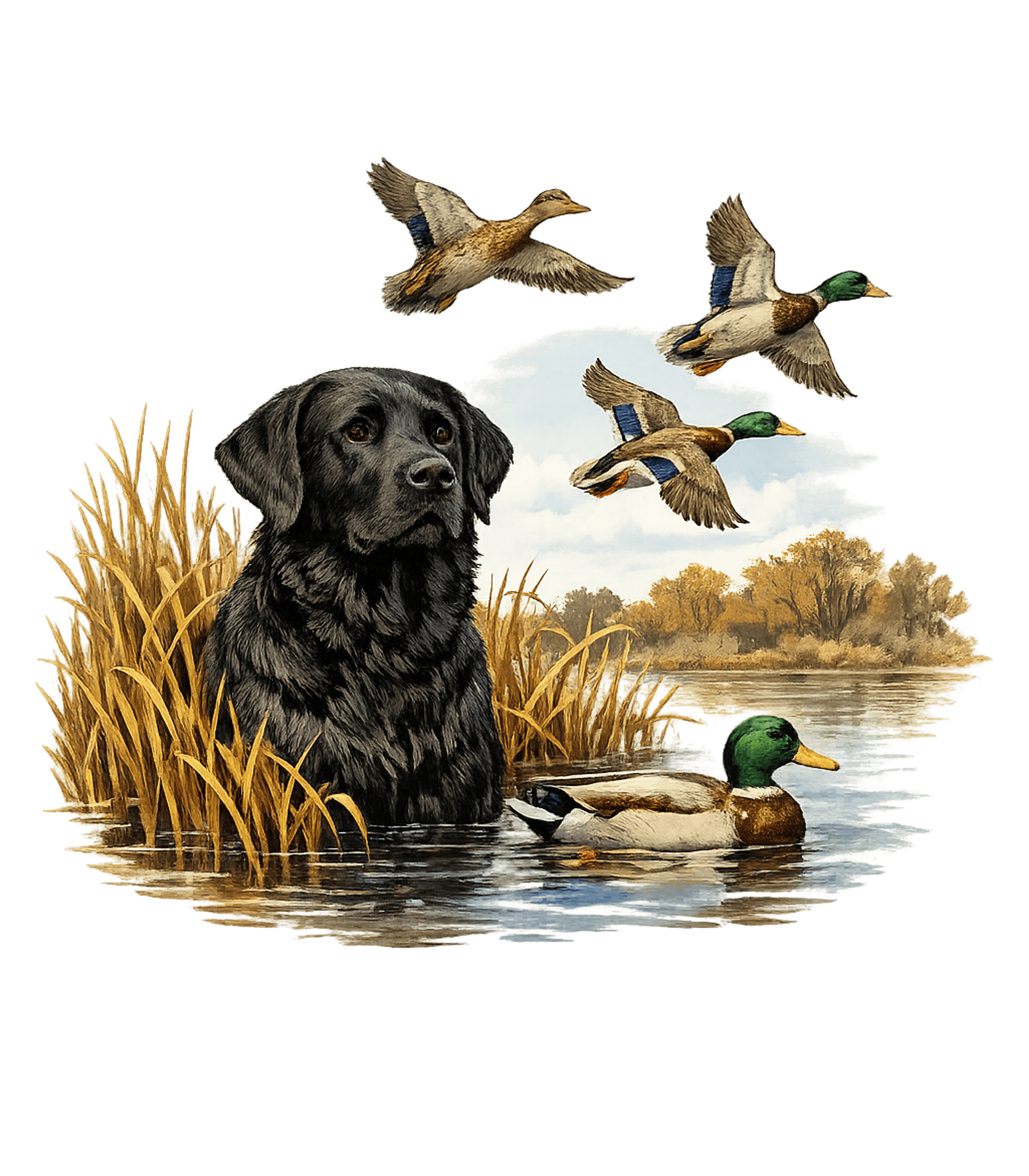 Black Lab Duck Hunt Hunting Crewneck Sweatshirt featuring This artwork captures a black Labrador retriever in a marsh, – designed by Geoff Brown @ SunFrog Black Lab Duck Hunt Hunting Crewneck Sweatshirt featuring This artwork captures a black Labrador retriever in a marsh, – designed by Geoff Brown @ SunFrog