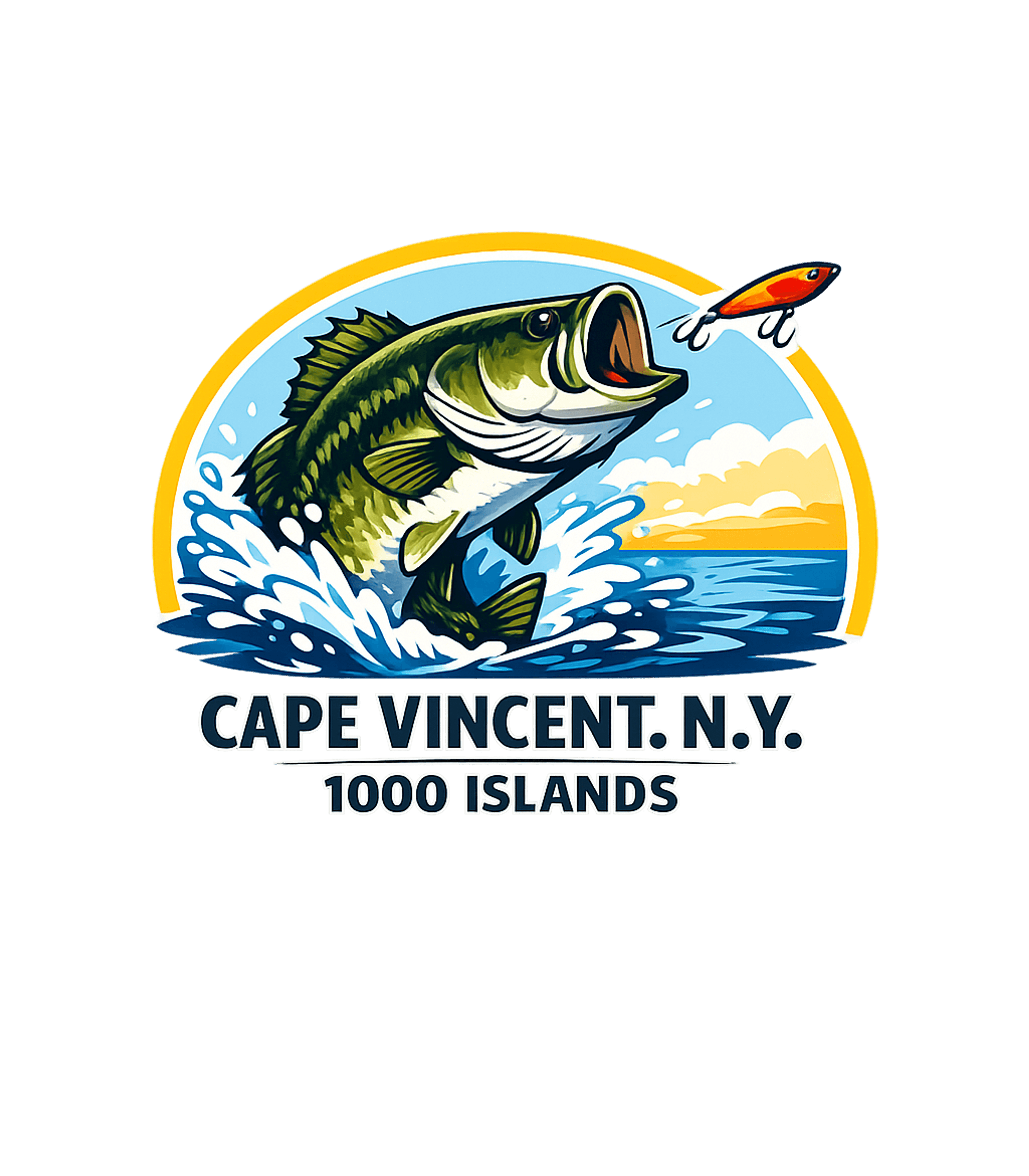 Cape Vincent Bass Fishing Fishing Premium T-Shirt featuring This vibrant graphic features a leaping bass and fishing lur – designed by Geoff Brown @ SunFrog Cape Vincent Bass Fishing Fishing Premium T-Shirt featuring This vibrant graphic features a leaping bass and fishing lur – designed by Geoff Brown @ SunFrog