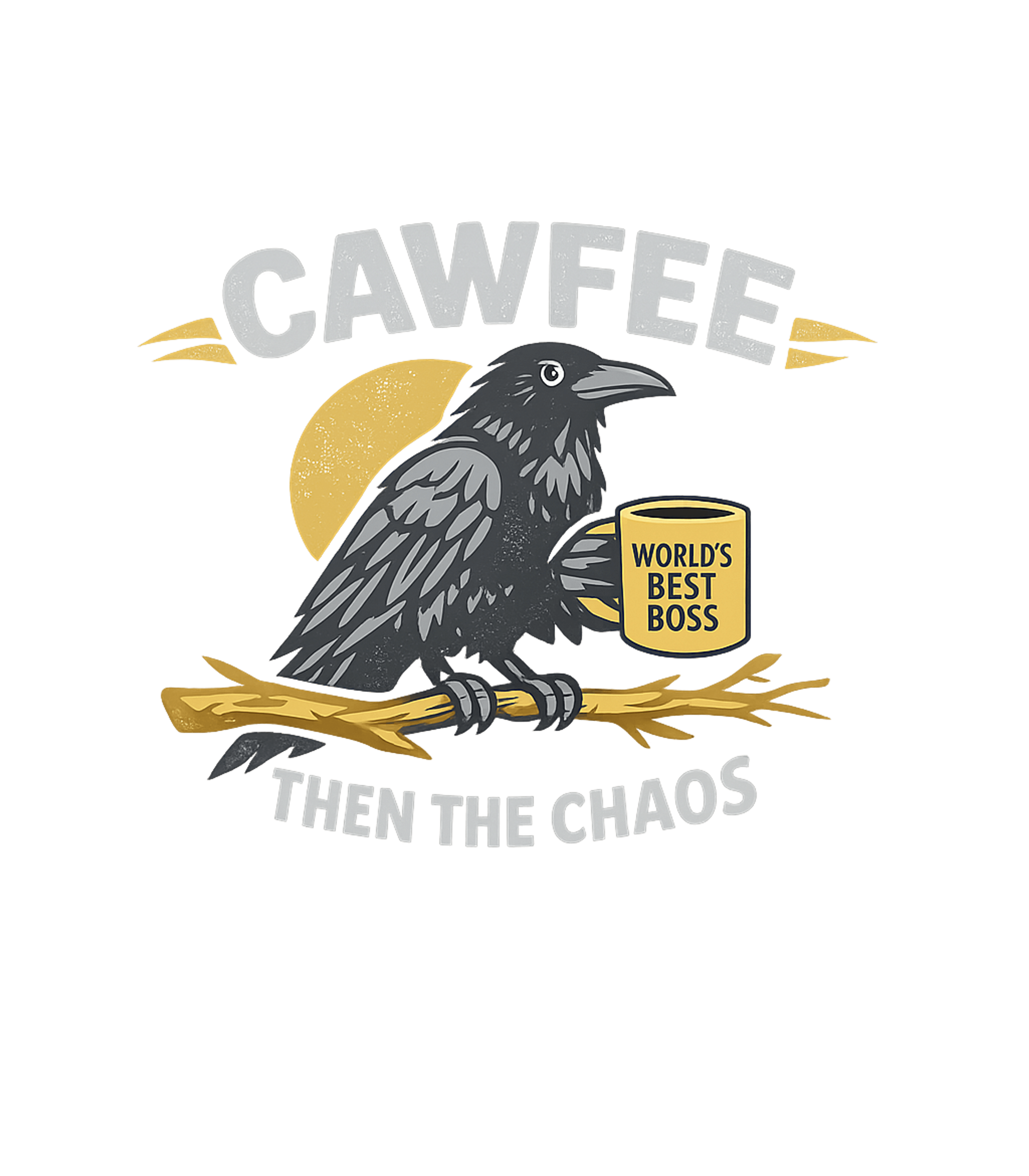 Cawfee Then Chaos Work / Office Humor Crewneck Sweatshirt featuring This humorous graphic features a clever crow enjoying its co – designed by Geoff Brown @ SunFrog Cawfee Then Chaos Work / Office Humor Crewneck Sweatshirt featuring This humorous graphic features a clever crow enjoying its co – designed by Geoff Brown @ SunFrog