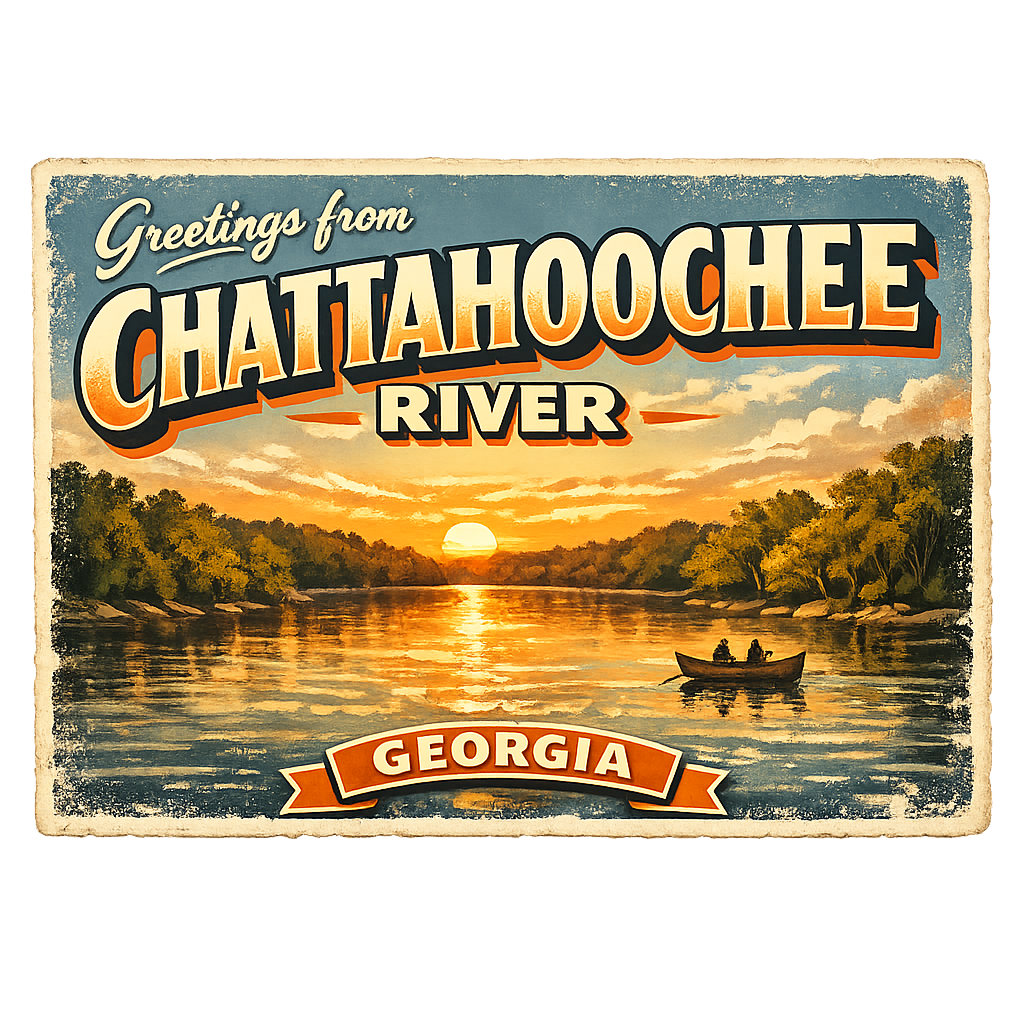 Chattahoochee River Georgia Georgia Sticker featuring Celebrate the beauty of Georgia with this vintage-style Chat – designed by Destinie Laslo @ SunFrog Chattahoochee River Georgia Georgia Sticker featuring Celebrate the beauty of Georgia with this vintage-style Chat – designed by Destinie Laslo @ SunFrog