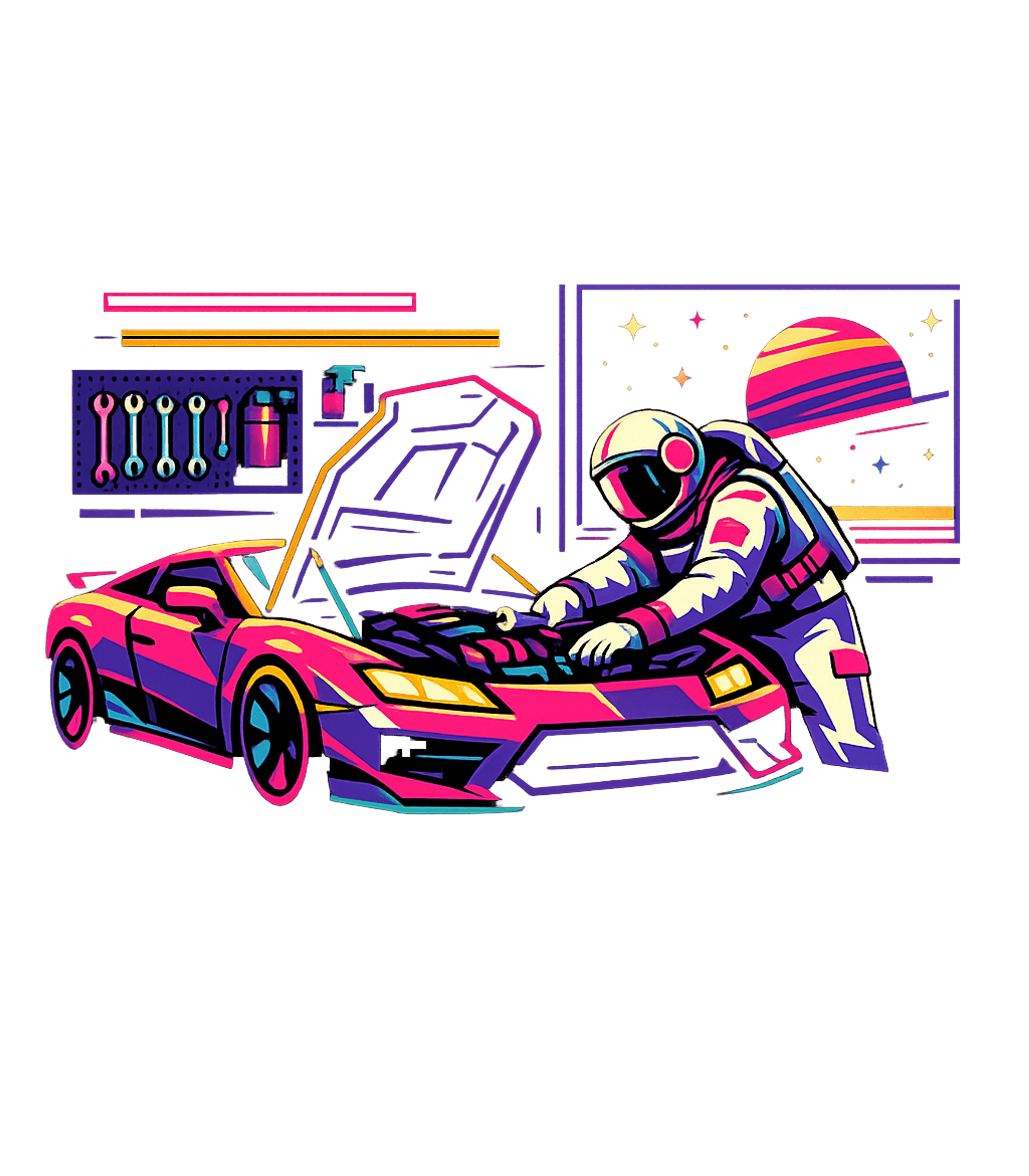 Cosmic Car Mechanic Cars Premium T-Shirt featuring Step into a retro-futuristic garage where an astronaut metic – designed by Geoff Brown @ SunFrog Cosmic Car Mechanic Cars Premium T-Shirt featuring Step into a retro-futuristic garage where an astronaut metic – designed by Geoff Brown @ SunFrog