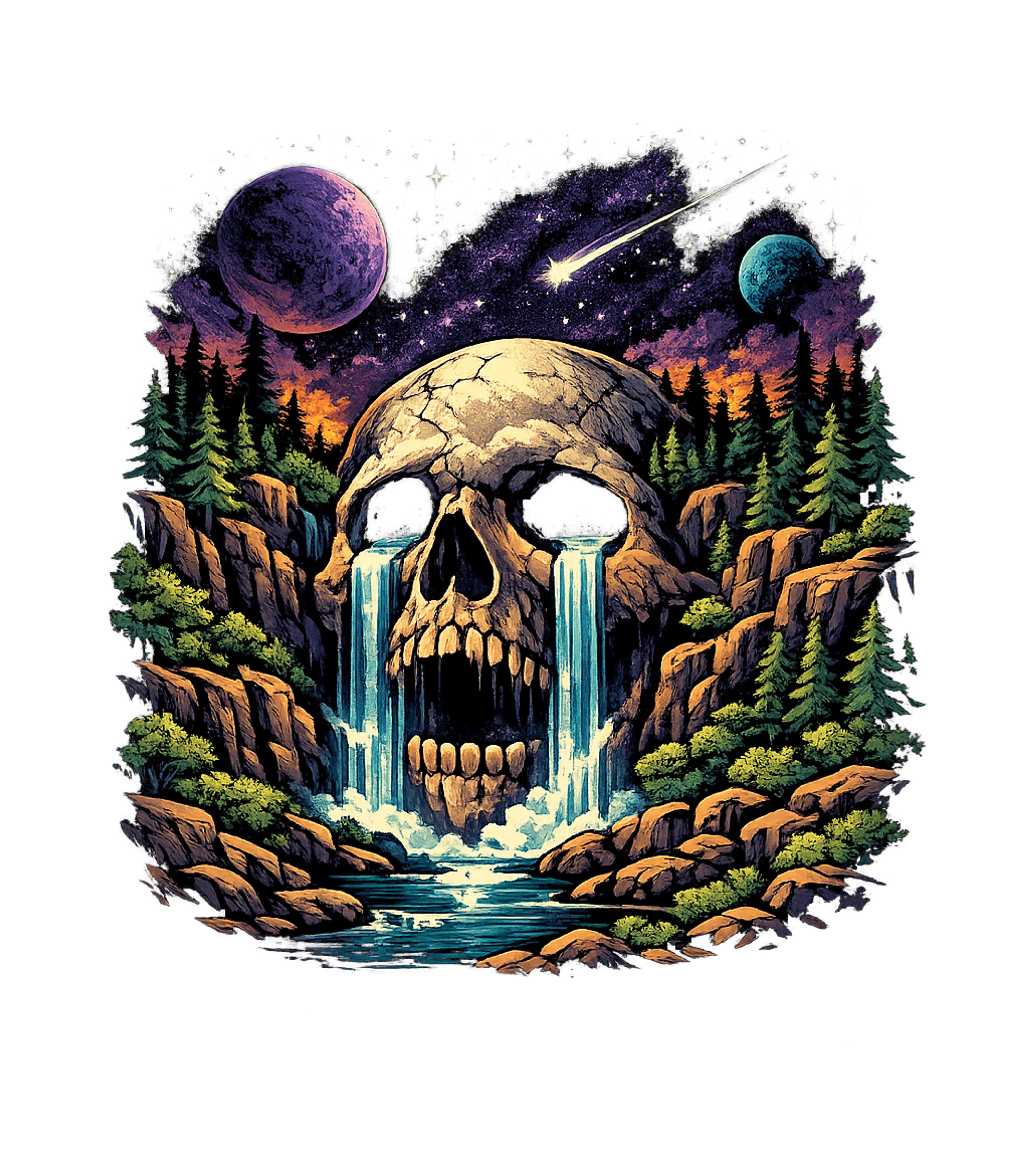 Cosmic Skull Waterfall Gaming Premium T-Shirt featuring Explore a surreal world where a giant skull becomes a majest – designed by Geoff Brown @ SunFrog Cosmic Skull Waterfall Gaming Premium T-Shirt featuring Explore a surreal world where a giant skull becomes a majest – designed by Geoff Brown @ SunFrog