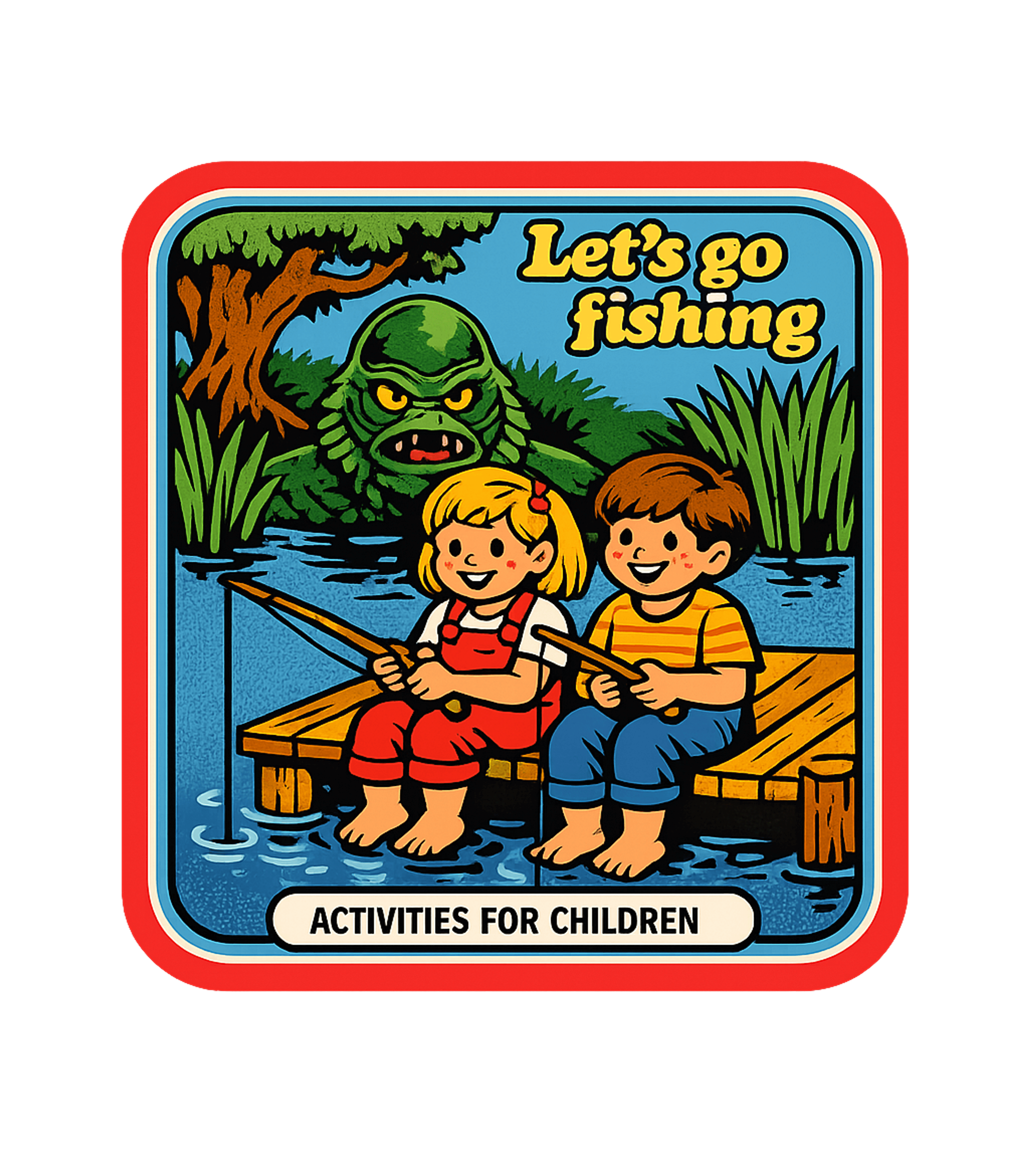 Creepy Fishing Trip Sarcasm Premium T-Shirt featuring This retro-style graphic features two smiling children innoc – designed by Geoff Brown @ SunFrog Creepy Fishing Trip Sarcasm Premium T-Shirt featuring This retro-style graphic features two smiling children innoc – designed by Geoff Brown @ SunFrog