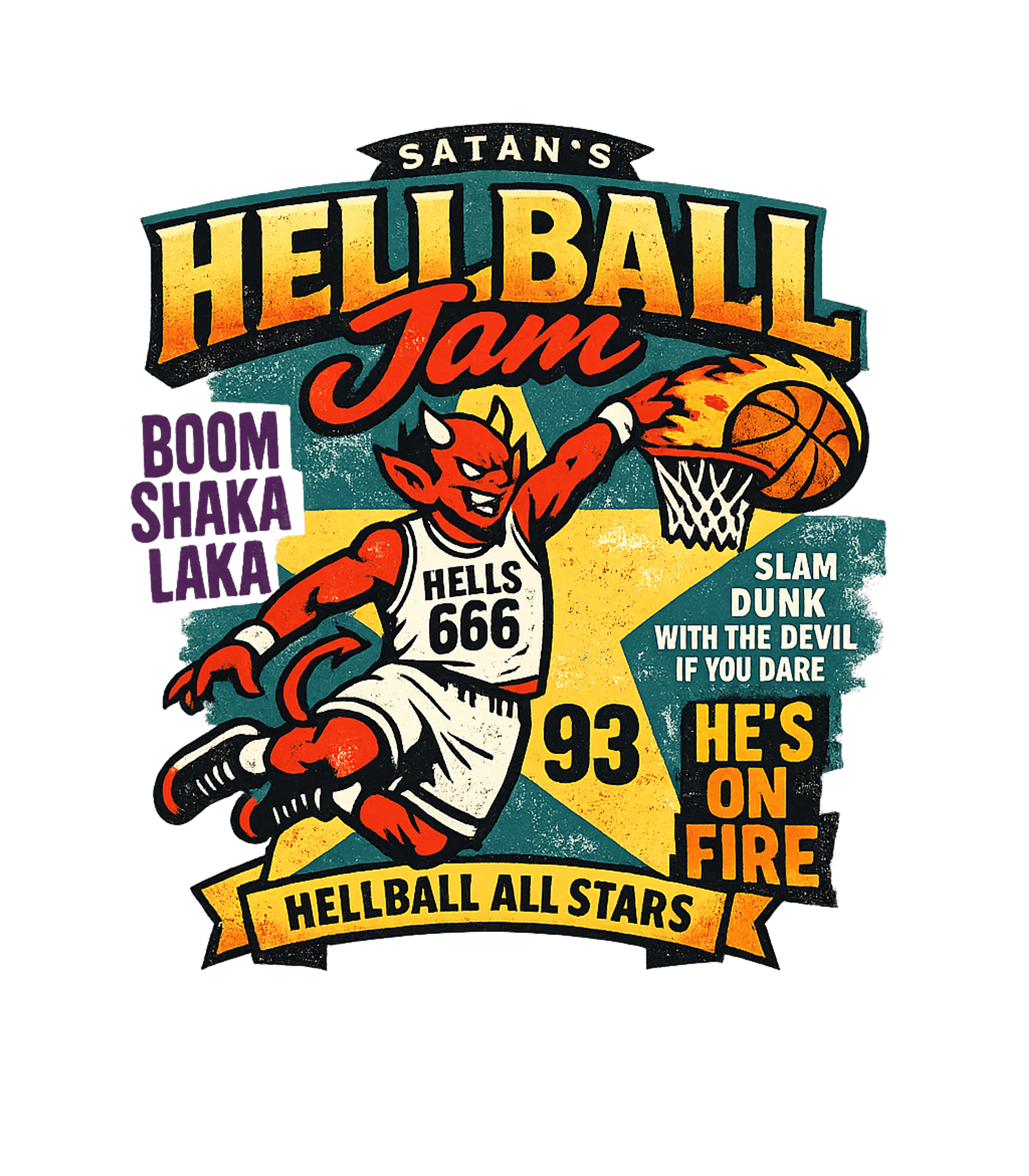 Devil Hellball Jam Basketball Premium T-Shirt featuring This bold graphic features a devil player slamming a flaming – designed by Geoff Brown @ SunFrog Devil Hellball Jam Basketball Premium T-Shirt featuring This bold graphic features a devil player slamming a flaming – designed by Geoff Brown @ SunFrog