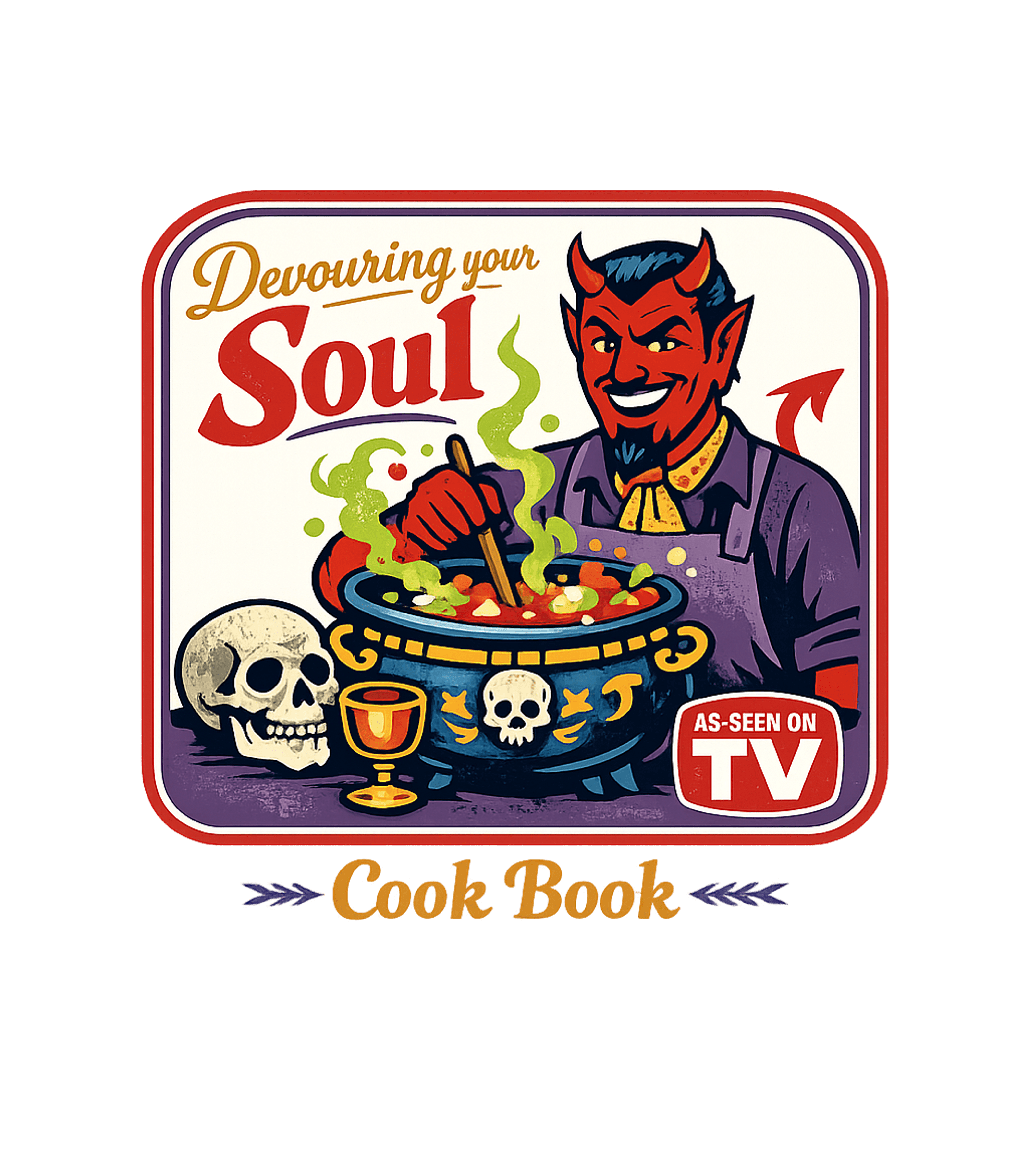 Devouring Your Soul Cook Book halloween Premium T-Shirt featuring This retro-inspired artwork features a mischievous devil che – designed by Geoff Brown @ SunFrog Devouring Your Soul Cook Book halloween Premium T-Shirt featuring This retro-inspired artwork features a mischievous devil che – designed by Geoff Brown @ SunFrog