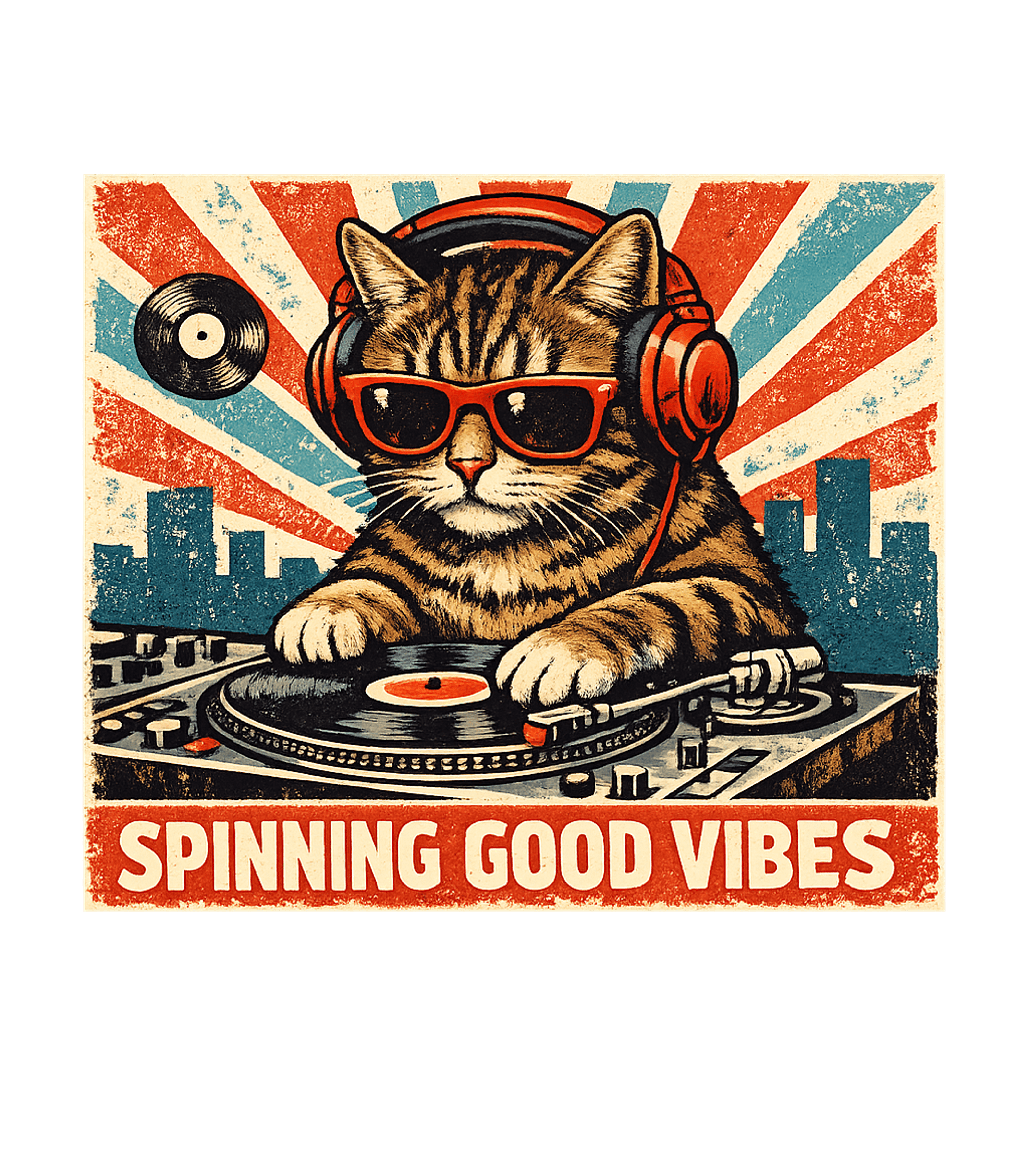 DJ Cat Good Vibes Music Crewneck Sweatshirt featuring This retro-inspired graphic features a cool tabby cat DJ, co – designed by Geoff Brown @ SunFrog DJ Cat Good Vibes Music Crewneck Sweatshirt featuring This retro-inspired graphic features a cool tabby cat DJ, co – designed by Geoff Brown @ SunFrog
