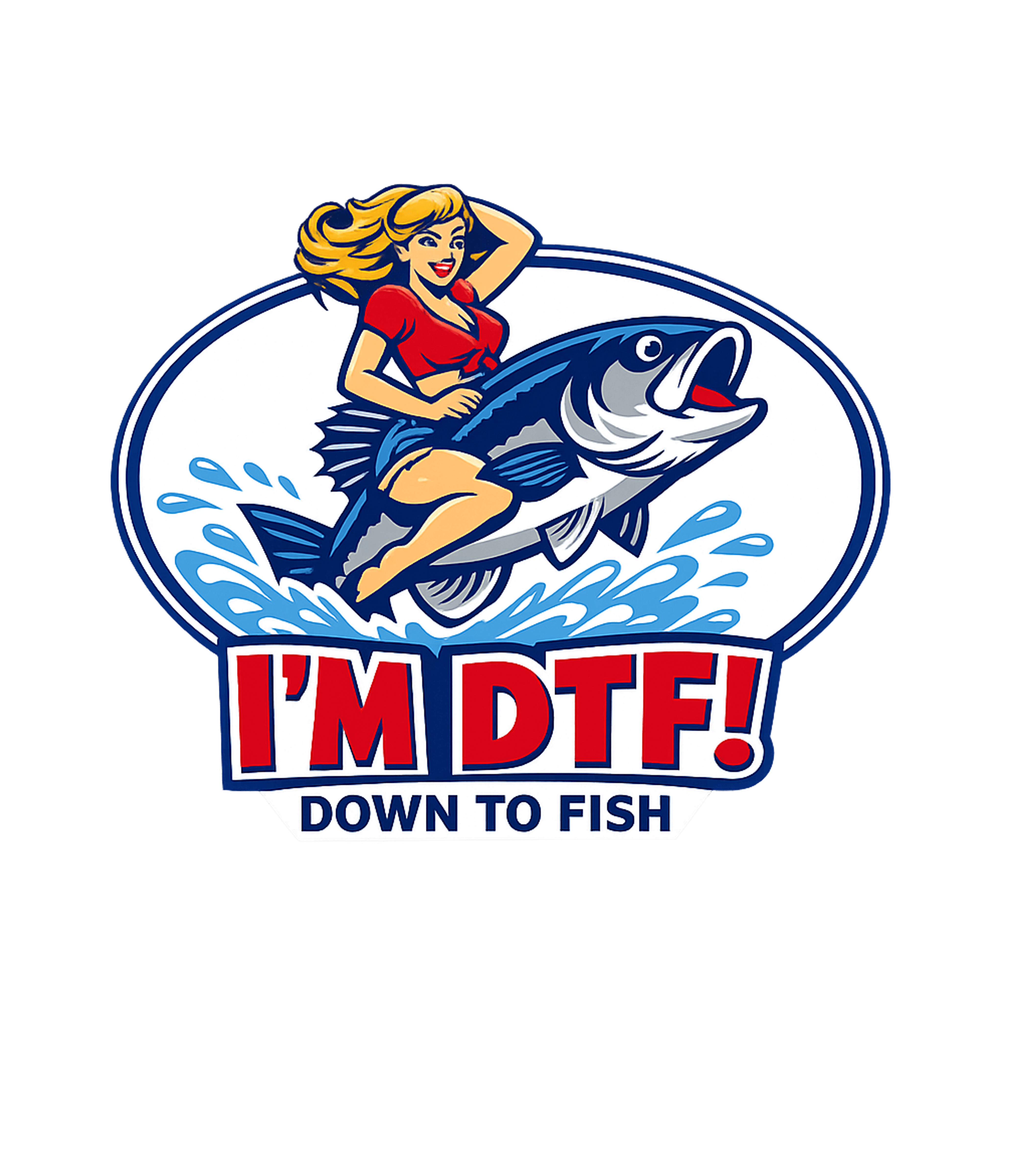 DTF Down To Fish Fishing Premium T-Shirt featuring This playful retro-style graphic features a pin-up girl ridi – designed by Geoff Brown @ SunFrog DTF Down To Fish Fishing Premium T-Shirt featuring This playful retro-style graphic features a pin-up girl ridi – designed by Geoff Brown @ SunFrog