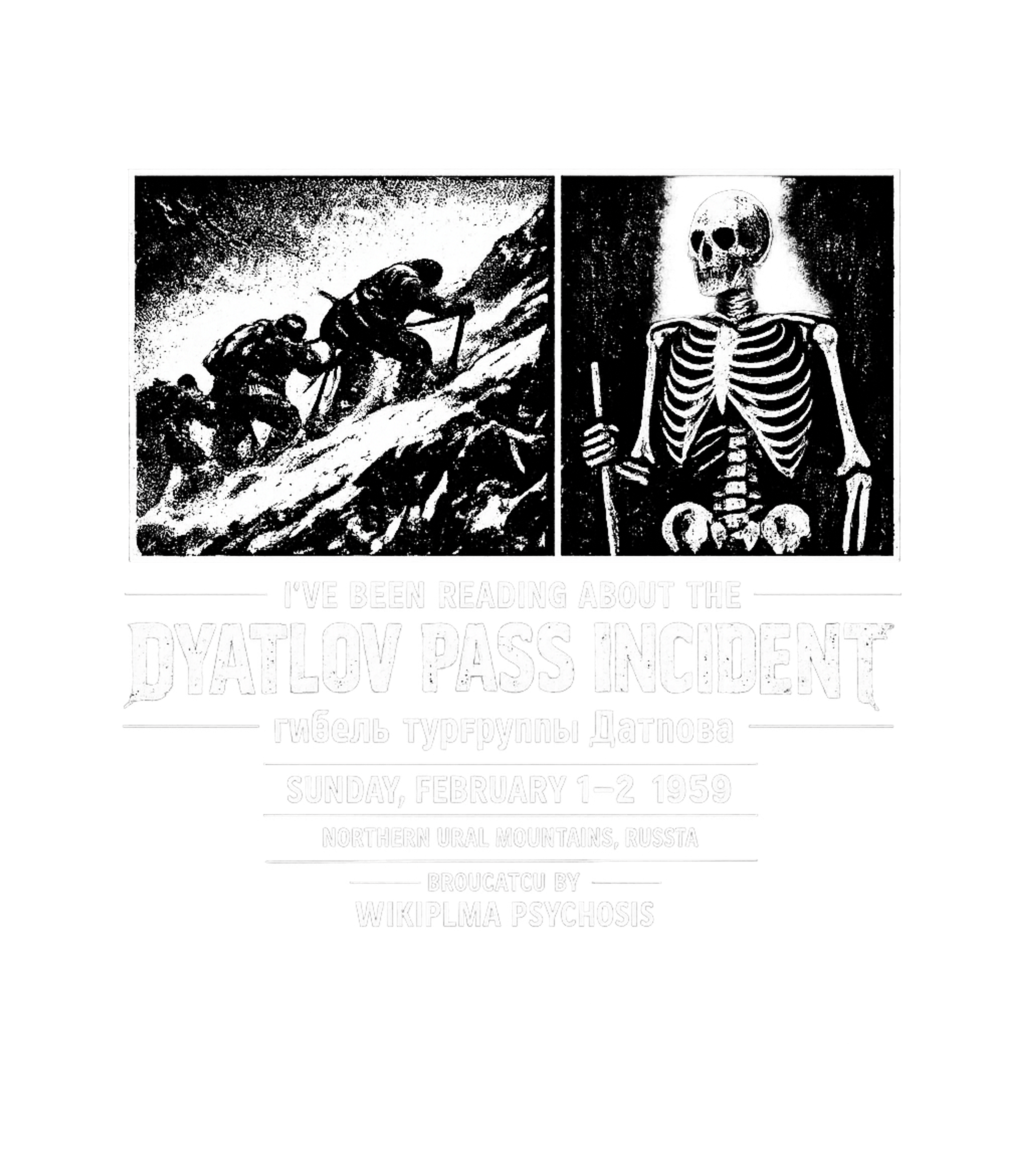 Dyatlov Pass Incident Hiking Crewneck Sweatshirt featuring This striking black and white artwork depicts elements relat – designed by Geoff Brown @ SunFrog Dyatlov Pass Incident Hiking Crewneck Sweatshirt featuring This striking black and white artwork depicts elements relat – designed by Geoff Brown @ SunFrog