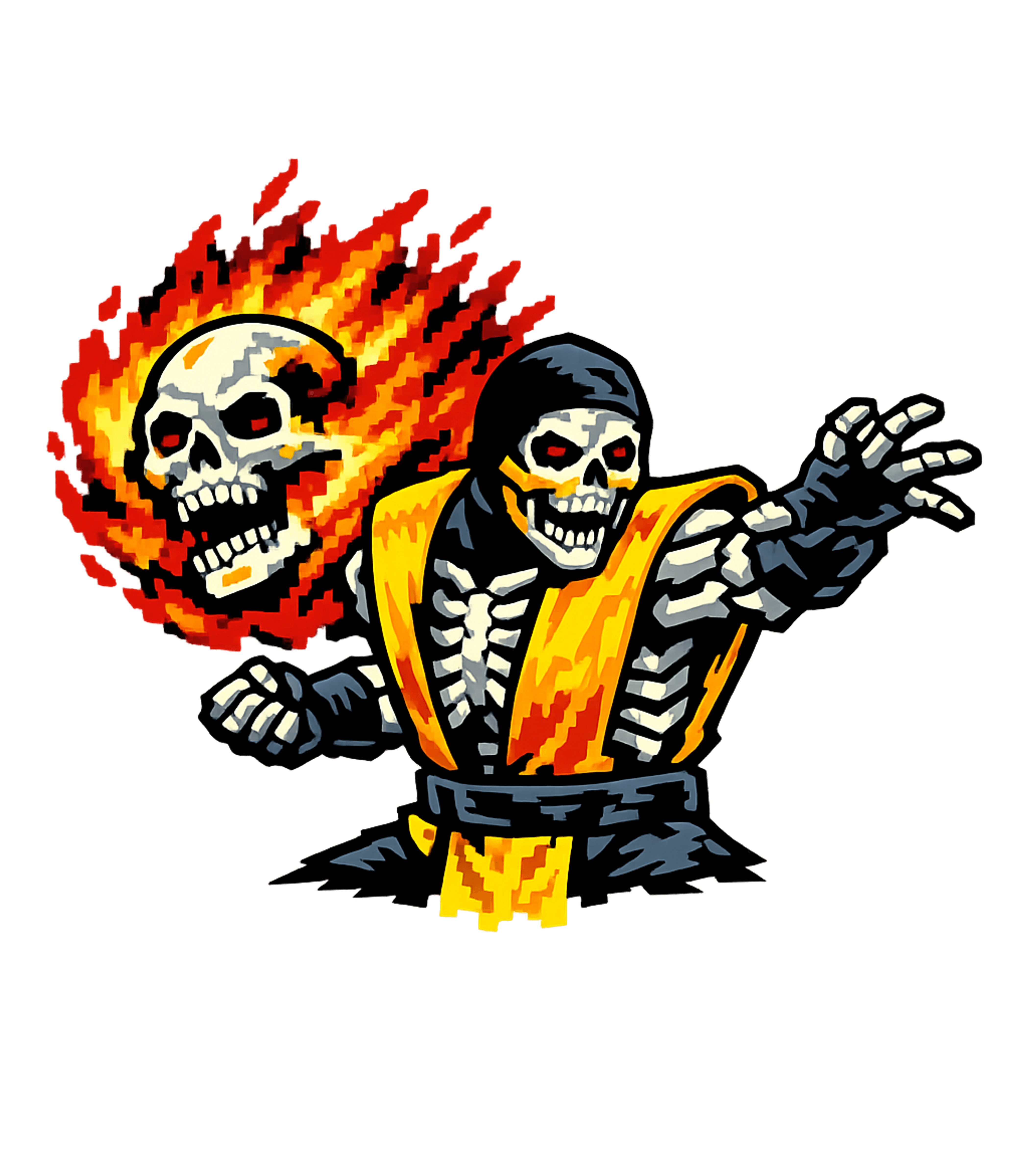 Flaming Skeleton Fighter Gaming Premium T-Shirt featuring Unleash retro gaming vibes with this pixel art design featur – designed by Geoff Brown @ SunFrog Flaming Skeleton Fighter Gaming Premium T-Shirt featuring Unleash retro gaming vibes with this pixel art design featur – designed by Geoff Brown @ SunFrog