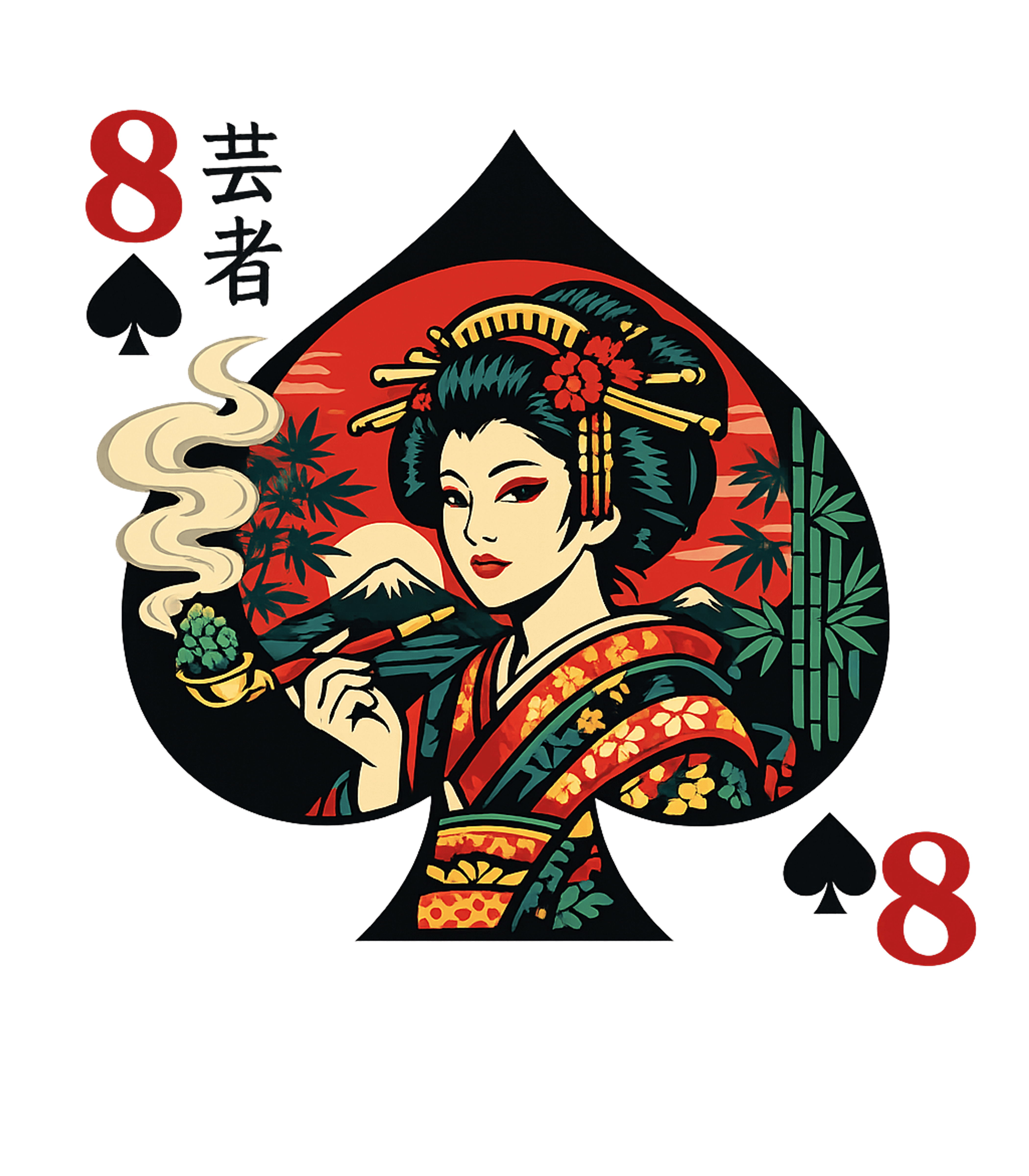 Geisha Spade 8 Cannabis Gaming Premium T-Shirt featuring This unique t-shirt artwork features a stylized geisha smoki – designed by Geoff Brown @ SunFrog Geisha Spade 8 Cannabis Gaming Premium T-Shirt featuring This unique t-shirt artwork features a stylized geisha smoki – designed by Geoff Brown @ SunFrog