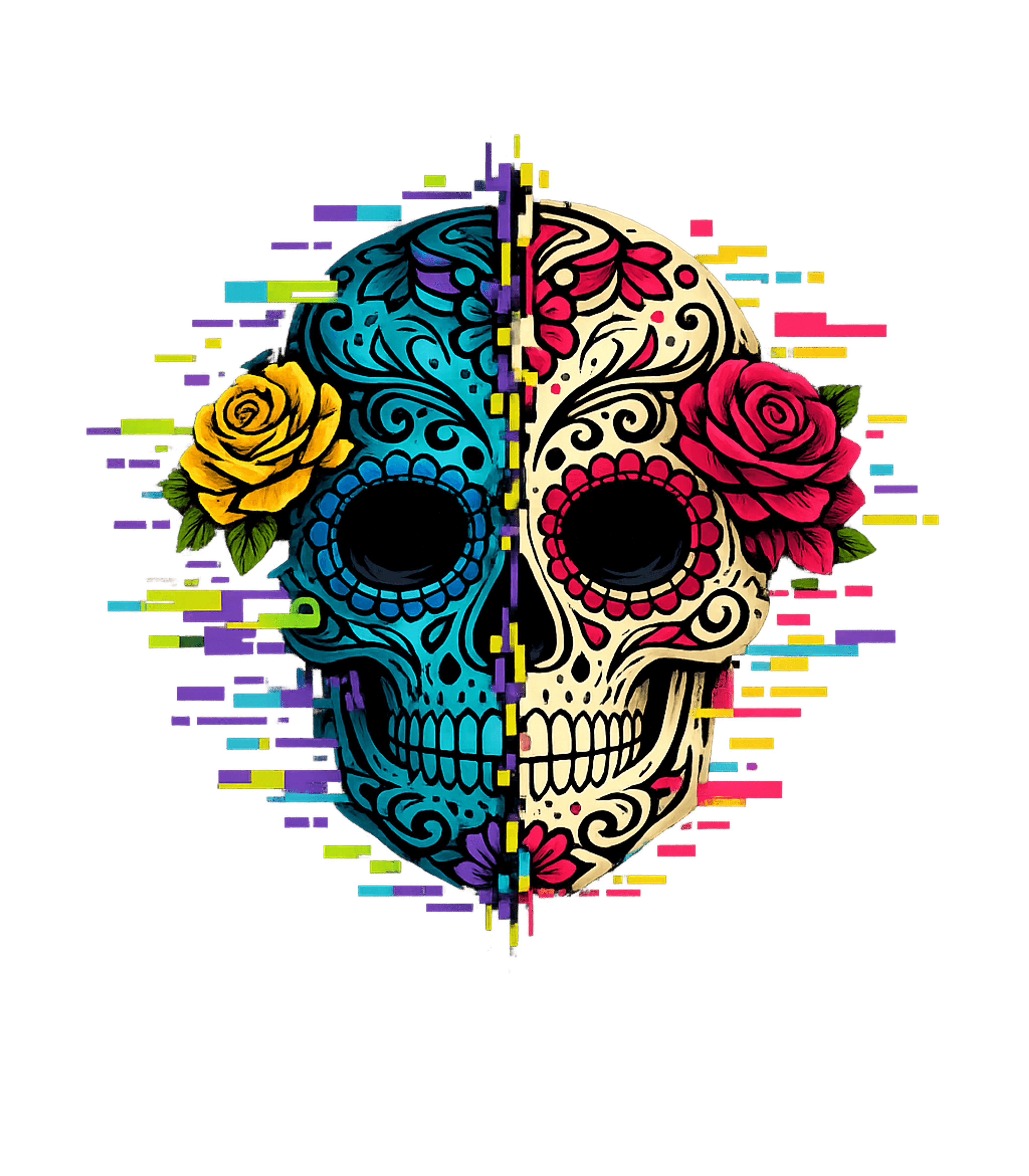 Glitch Sugar Skull Cinco de Mayo Hooded Sweatshirt featuring Embrace vibrant duality with this unique sugar skull design, – designed by Geoff Brown @ SunFrog Glitch Sugar Skull Cinco de Mayo Hooded Sweatshirt featuring Embrace vibrant duality with this unique sugar skull design, – designed by Geoff Brown @ SunFrog