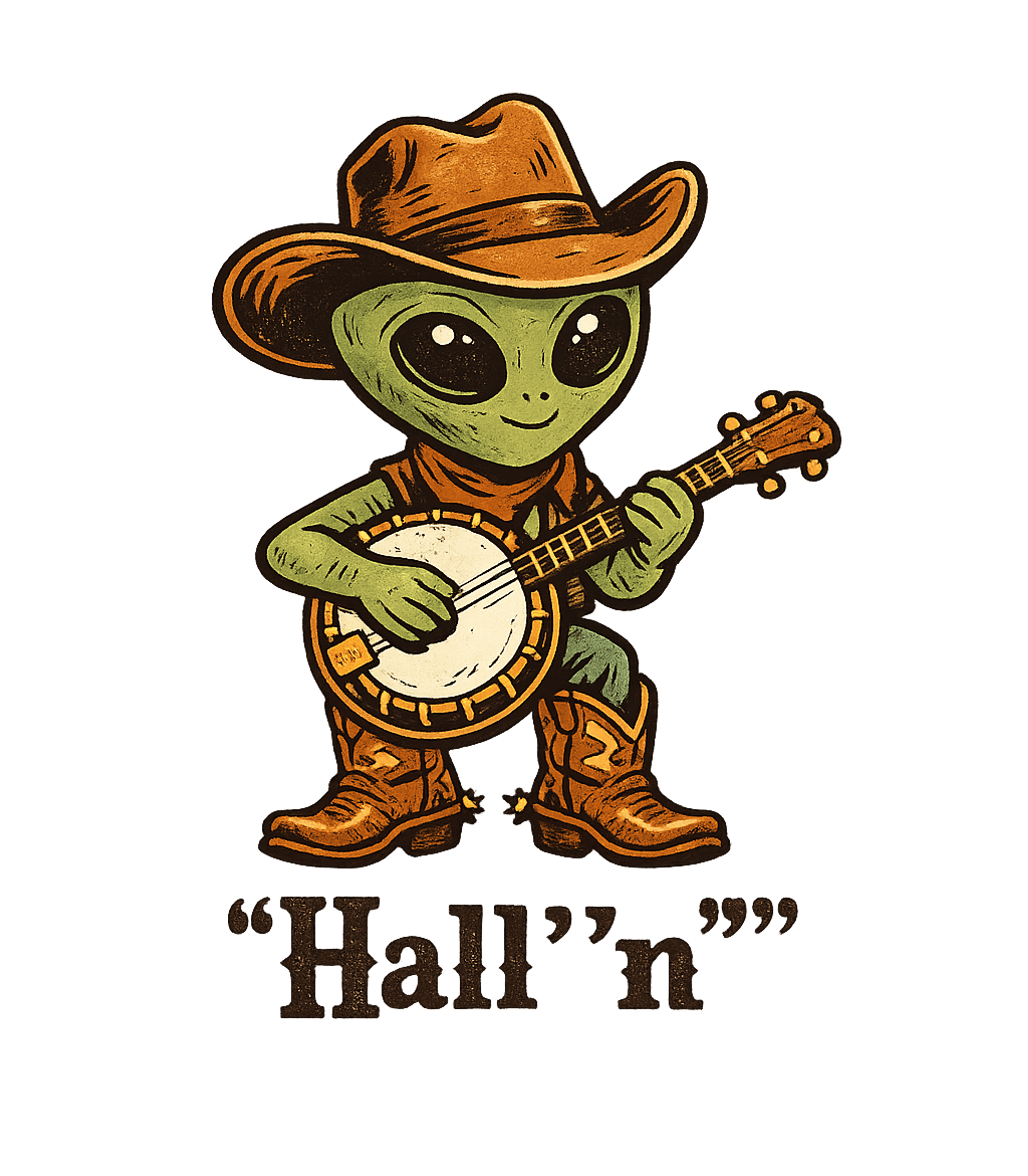 Hall 'n' Alien Banjo Music Premium T-Shirt featuring This whimsical graphic features a charming alien cowboy stru – designed by Geoff Brown @ SunFrog Hall 'n' Alien Banjo Music Premium T-Shirt featuring This whimsical graphic features a charming alien cowboy stru – designed by Geoff Brown @ SunFrog