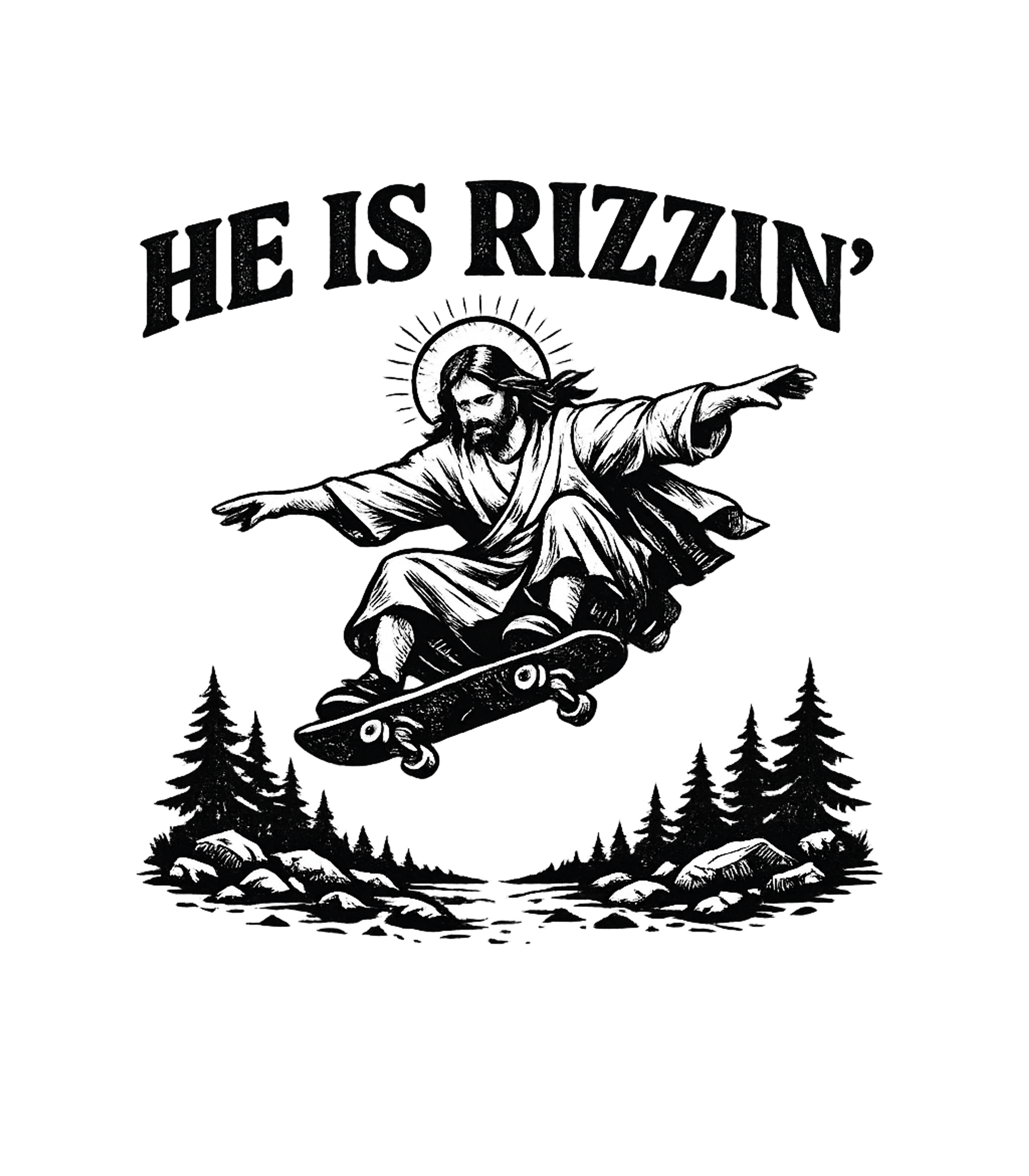 He Is Rizzin' Church Humor Premium T-Shirt featuring This unique artwork cleverly combines an illustration of Jes – designed by Geoff Brown @ SunFrog He Is Rizzin' Church Humor Premium T-Shirt featuring This unique artwork cleverly combines an illustration of Jes – designed by Geoff Brown @ SunFrog