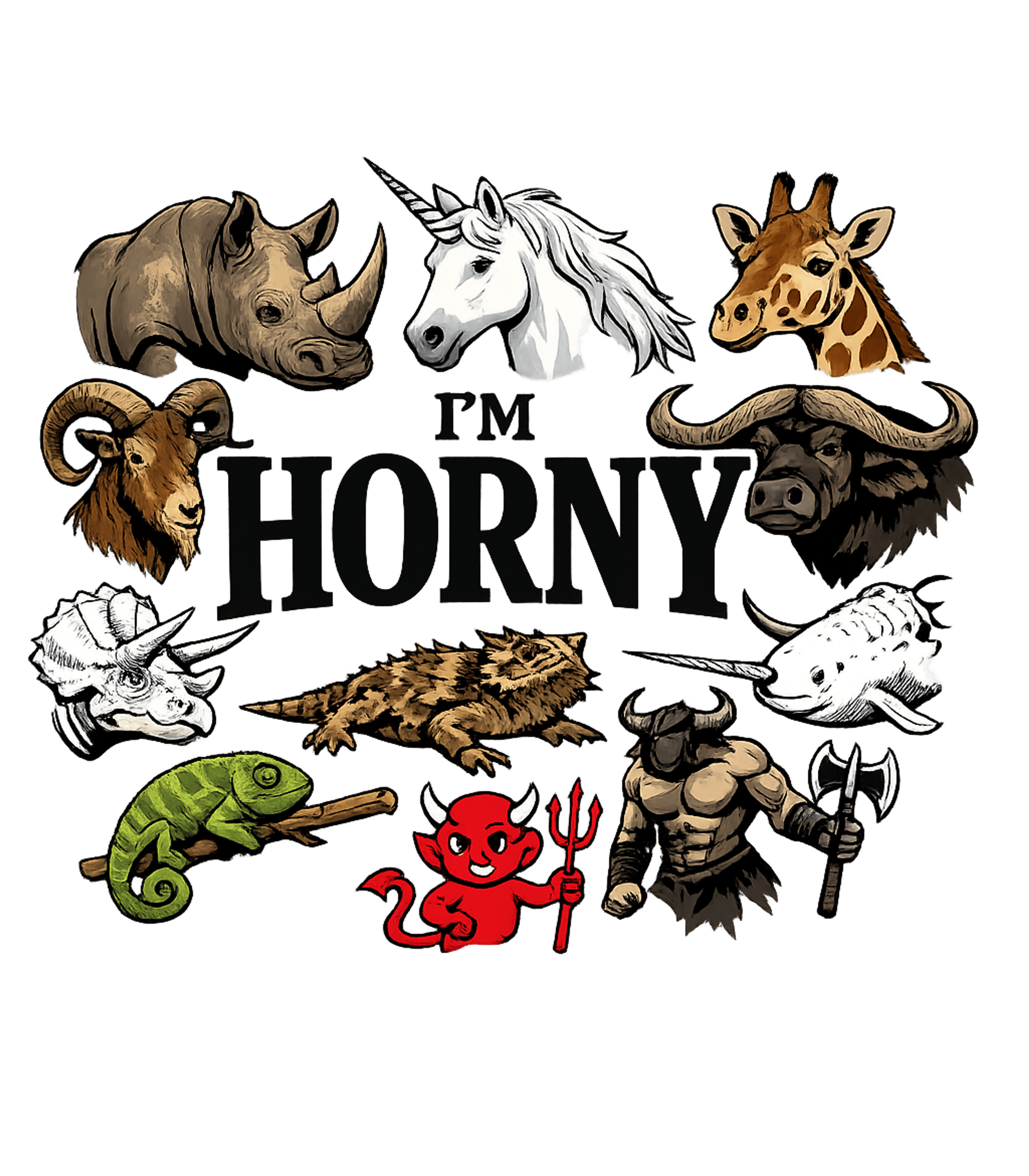 Horny Creatures Humor Meme Humor Premium T-Shirt featuring This witty design features a collection of horned creatures – designed by Geoff Brown @ SunFrog Horny Creatures Humor Meme Humor Premium T-Shirt featuring This witty design features a collection of horned creatures – designed by Geoff Brown @ SunFrog