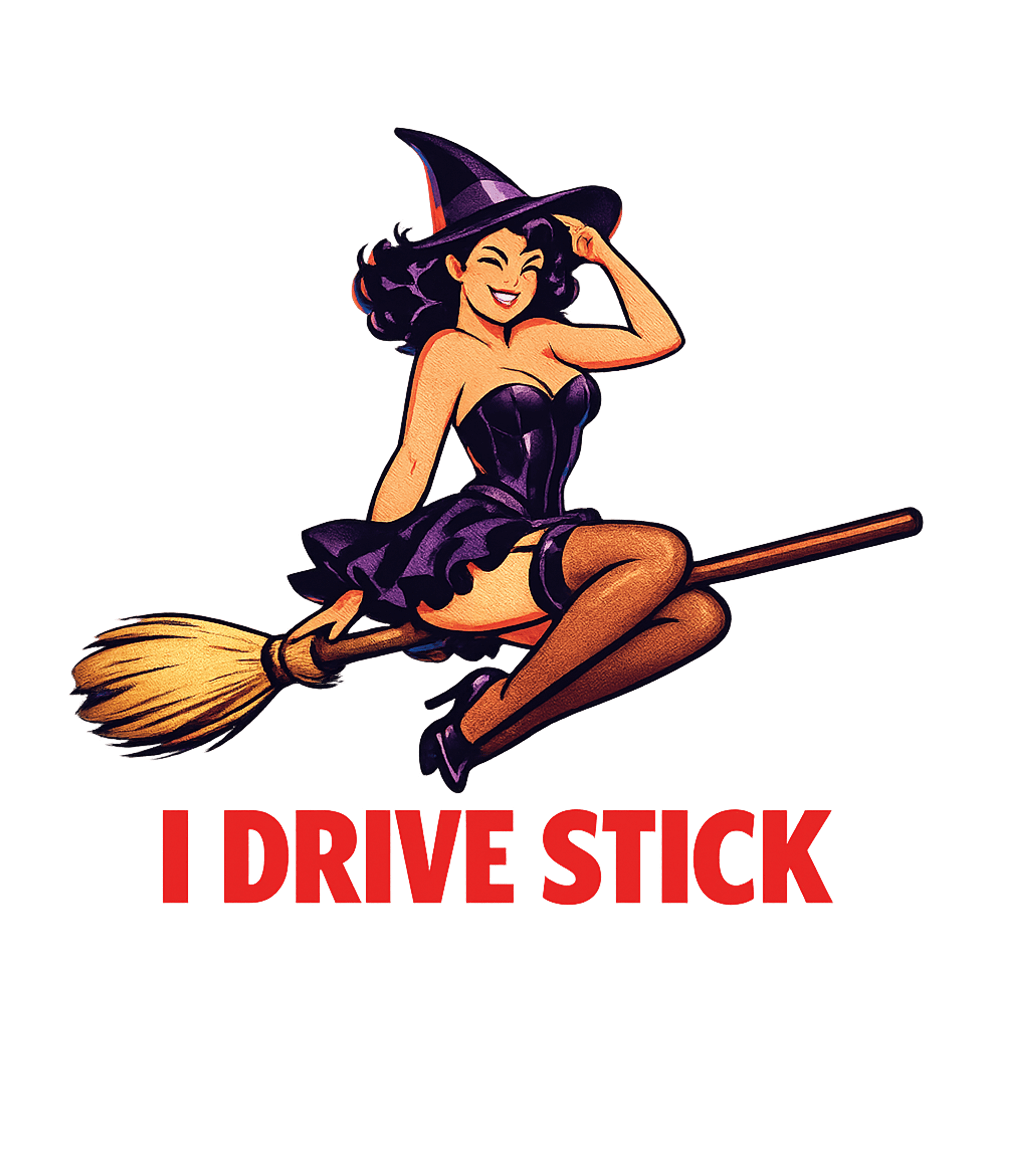 I Drive Stick Witch halloween Premium T-Shirt featuring This design features a fun, pin-up style witch confidently r – designed by Geoff Brown @ SunFrog I Drive Stick Witch halloween Premium T-Shirt featuring This design features a fun, pin-up style witch confidently r – designed by Geoff Brown @ SunFrog