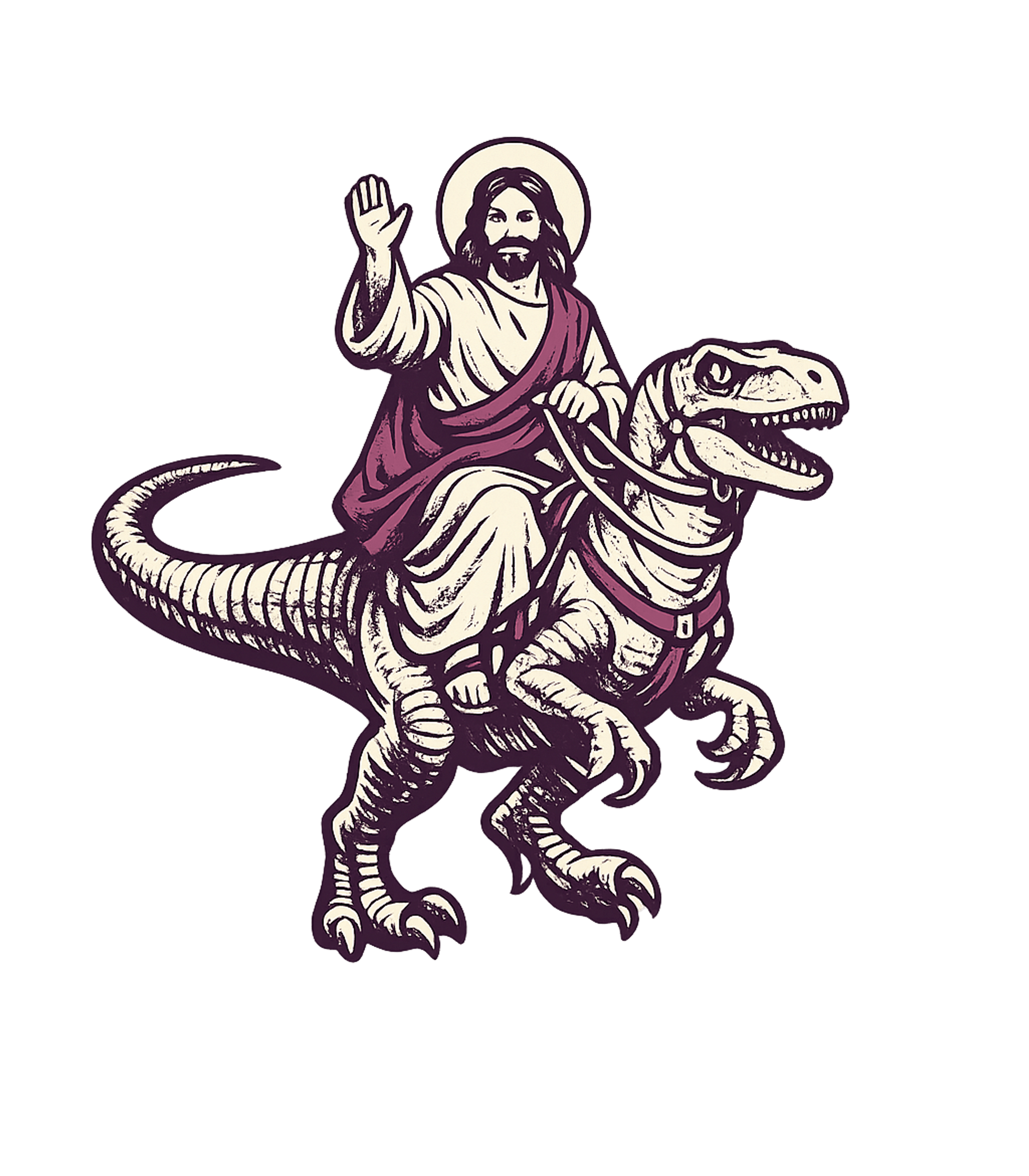 Jesus Raptor Rider Meme Humor Premium T-Shirt featuring This artwork features Jesus Christ riding a raptor in a uniq – designed by Geoff Brown @ SunFrog Jesus Raptor Rider Meme Humor Premium T-Shirt featuring This artwork features Jesus Christ riding a raptor in a uniq – designed by Geoff Brown @ SunFrog