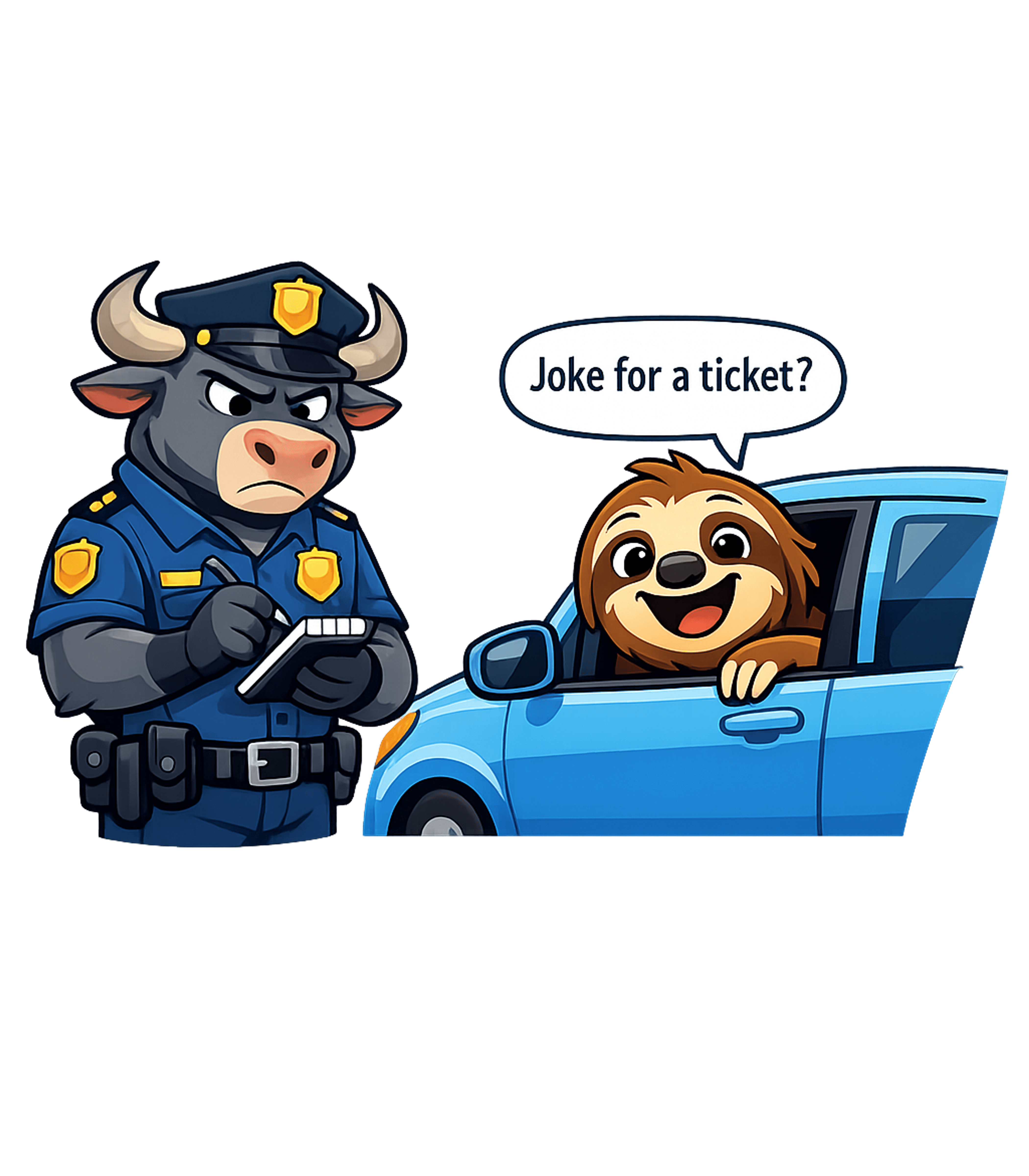 Joke for a Ticket Dad Jokes Premium T-Shirt featuring This funny graphic features a smiling sloth in a car asking – designed by Geoff Brown @ SunFrog Joke for a Ticket Dad Jokes Premium T-Shirt featuring This funny graphic features a smiling sloth in a car asking – designed by Geoff Brown @ SunFrog