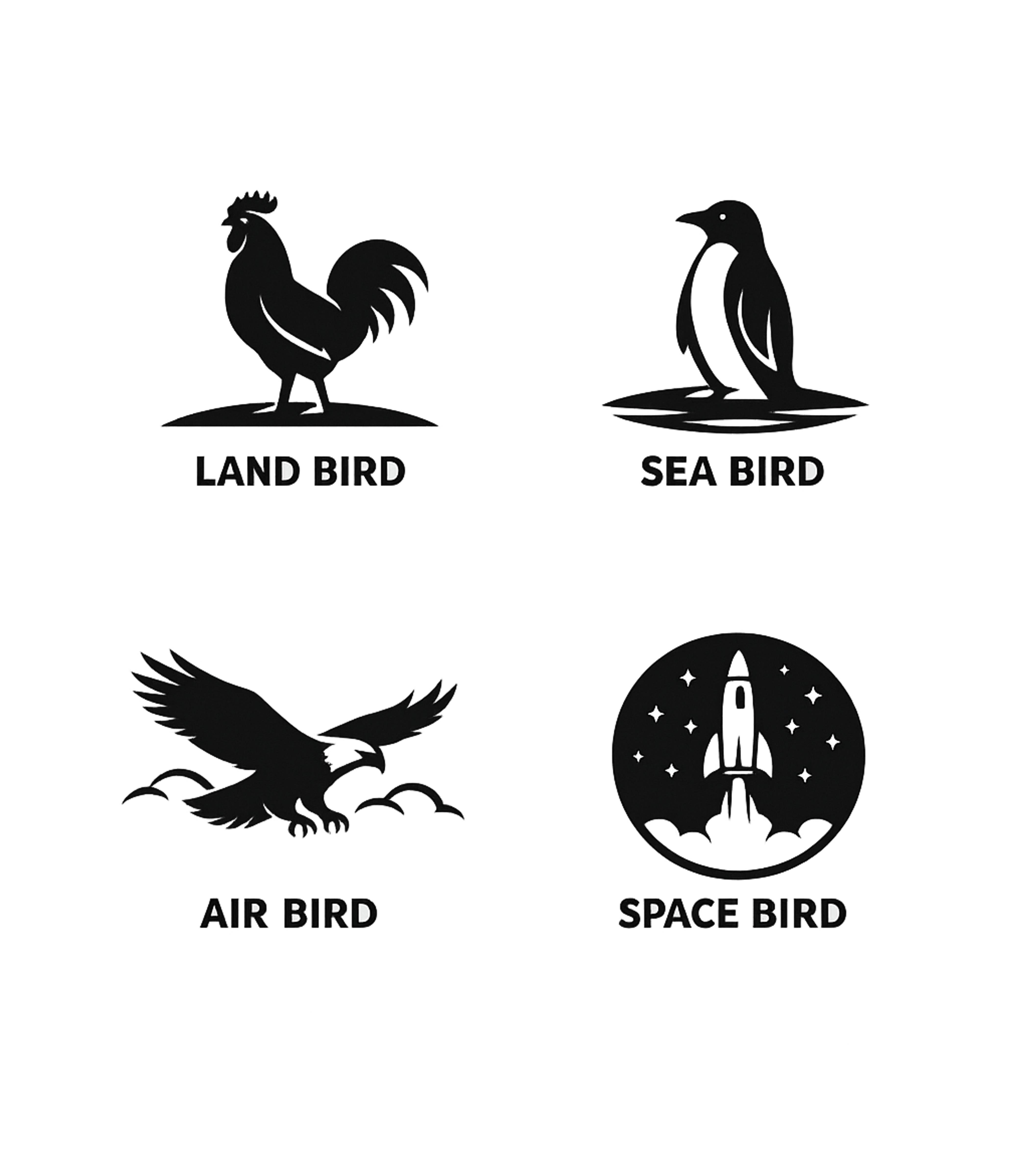 Land Sea Air Space Birds Wildlife Crewneck Sweatshirt featuring This clever t-shirt artwork features silhouettes of a rooste – designed by Geoff Brown @ SunFrog Land Sea Air Space Birds Wildlife Crewneck Sweatshirt featuring This clever t-shirt artwork features silhouettes of a rooste – designed by Geoff Brown @ SunFrog