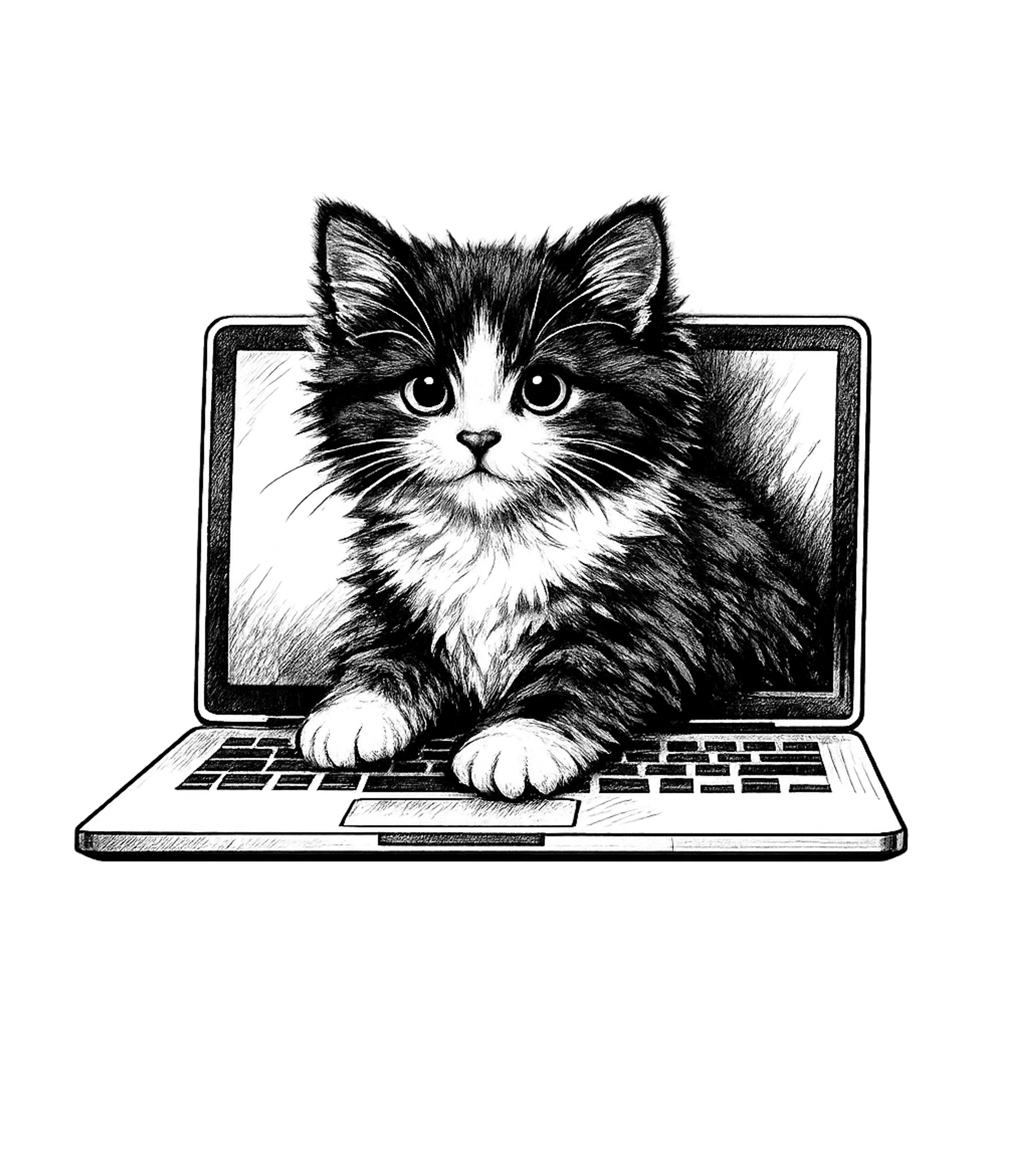 Laptop Kitten Cats Premium T-Shirt featuring This charming black and white sketch features a fluffy kitte – designed by Geoff Brown @ SunFrog Laptop Kitten Cats Premium T-Shirt featuring This charming black and white sketch features a fluffy kitte – designed by Geoff Brown @ SunFrog