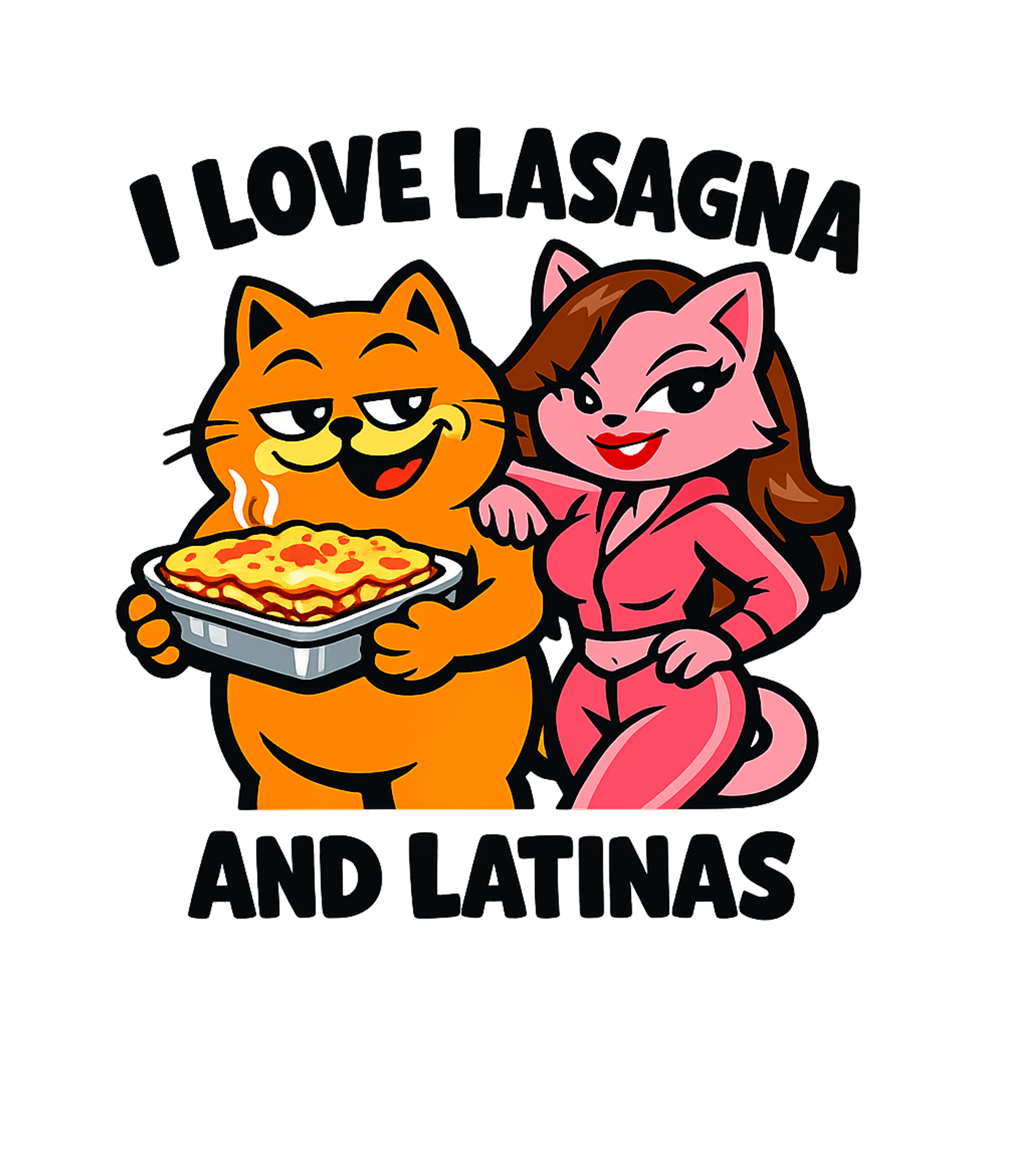 Lasagna And Latinas Love Meme Humor Premium T-Shirt featuring This humorous graphic features two cartoon cats expressing t – designed by Geoff Brown @ SunFrog Lasagna And Latinas Love Meme Humor Premium T-Shirt featuring This humorous graphic features two cartoon cats expressing t – designed by Geoff Brown @ SunFrog
