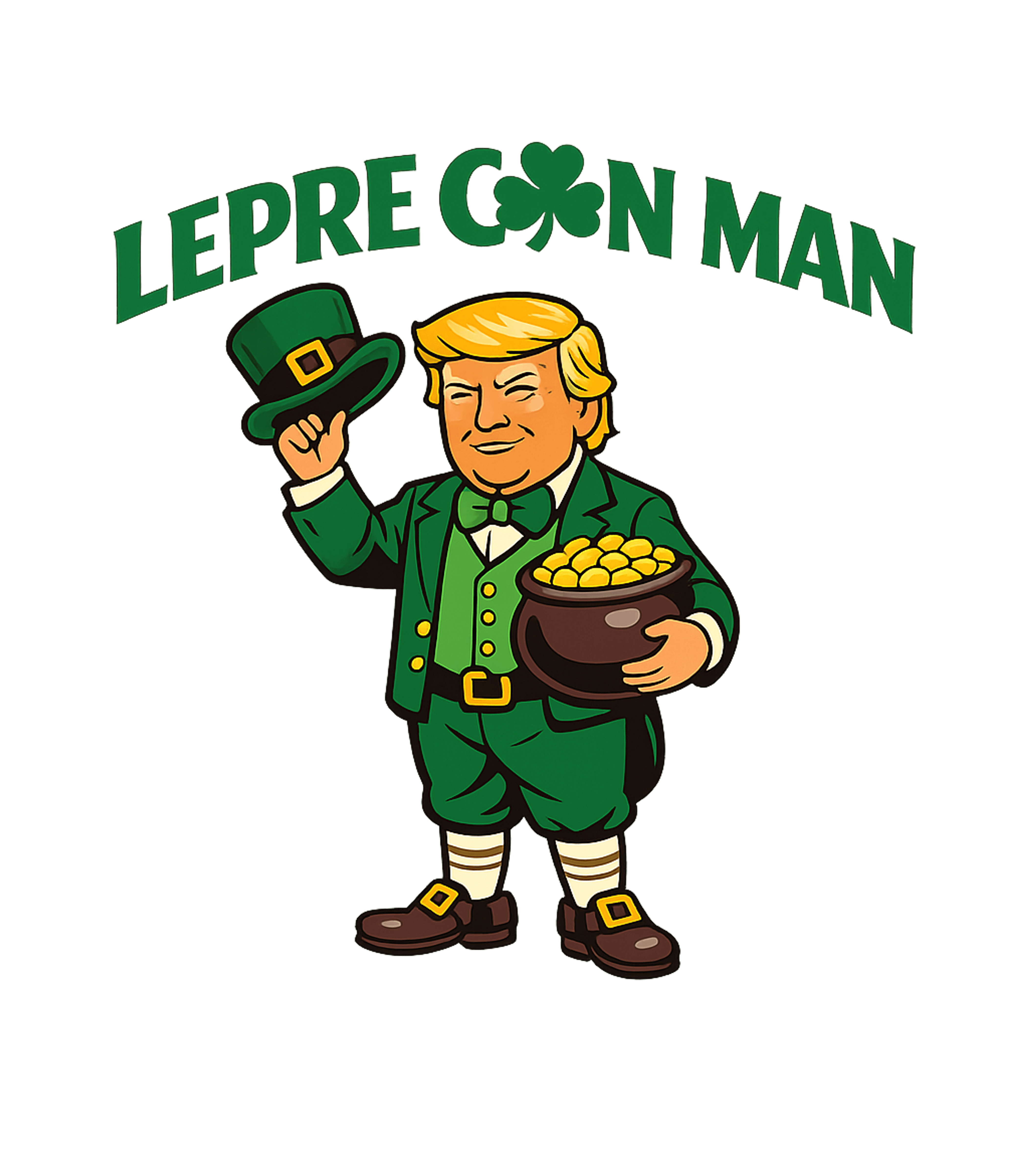 Lepre-Con Man Trump St. Patrick's Day Premium T-Shirt featuring This humorous graphic depicts a leprechaun-style caricature – designed by Geoff Brown @ SunFrog Lepre-Con Man Trump St. Patrick's Day Premium T-Shirt featuring This humorous graphic depicts a leprechaun-style caricature – designed by Geoff Brown @ SunFrog