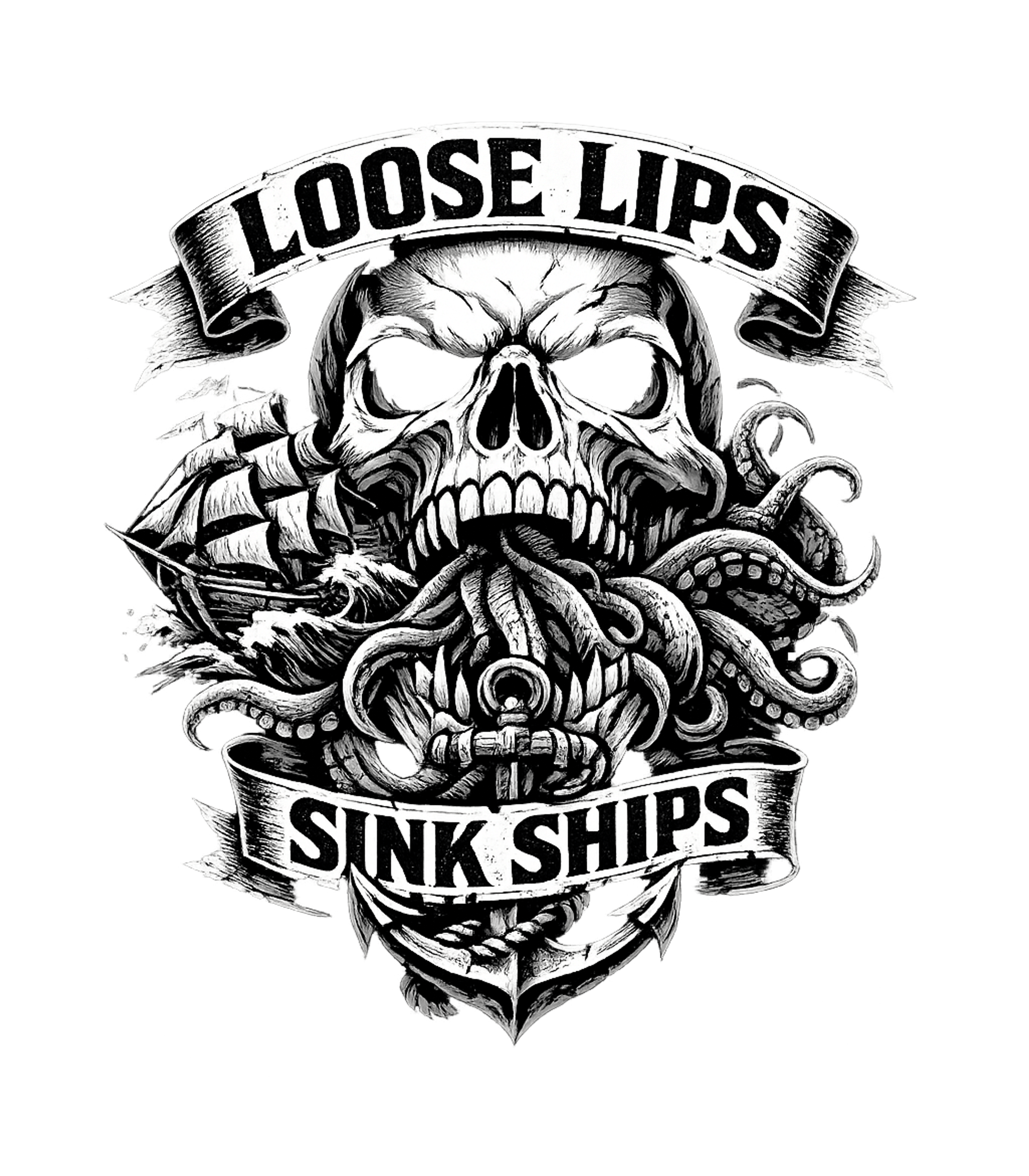 Loose Lips Sink Ships Skull Boating Hooded Sweatshirt featuring Unleash your inner Kraken with this powerful black and white – designed by Geoff Brown @ SunFrog Loose Lips Sink Ships Skull Boating Hooded Sweatshirt featuring Unleash your inner Kraken with this powerful black and white – designed by Geoff Brown @ SunFrog