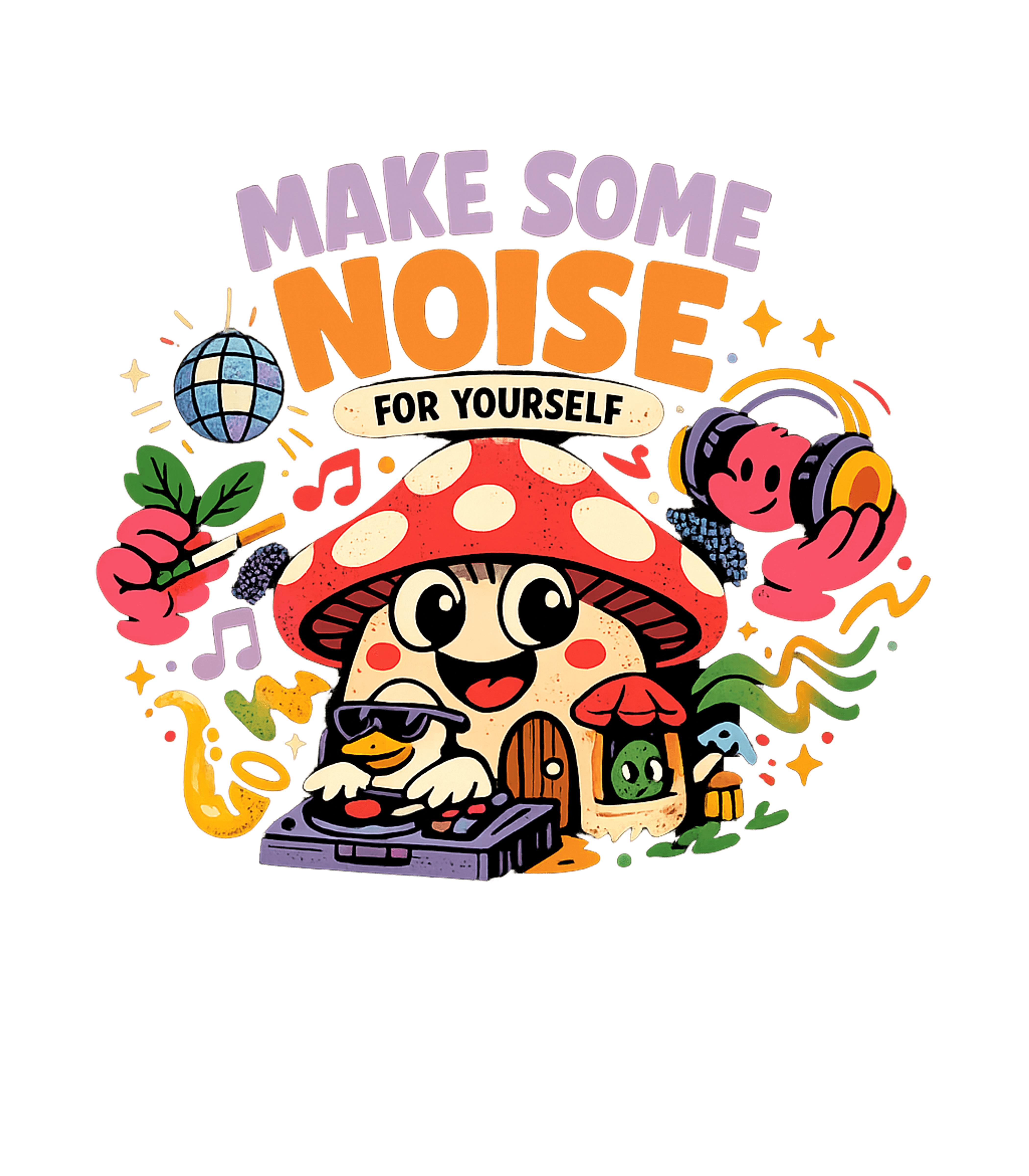 Make Some Noise Music Premium T-Shirt featuring This vibrant graphic features a cheerful mushroom house amid – designed by Geoff Brown @ SunFrog Make Some Noise Music Premium T-Shirt featuring This vibrant graphic features a cheerful mushroom house amid – designed by Geoff Brown @ SunFrog