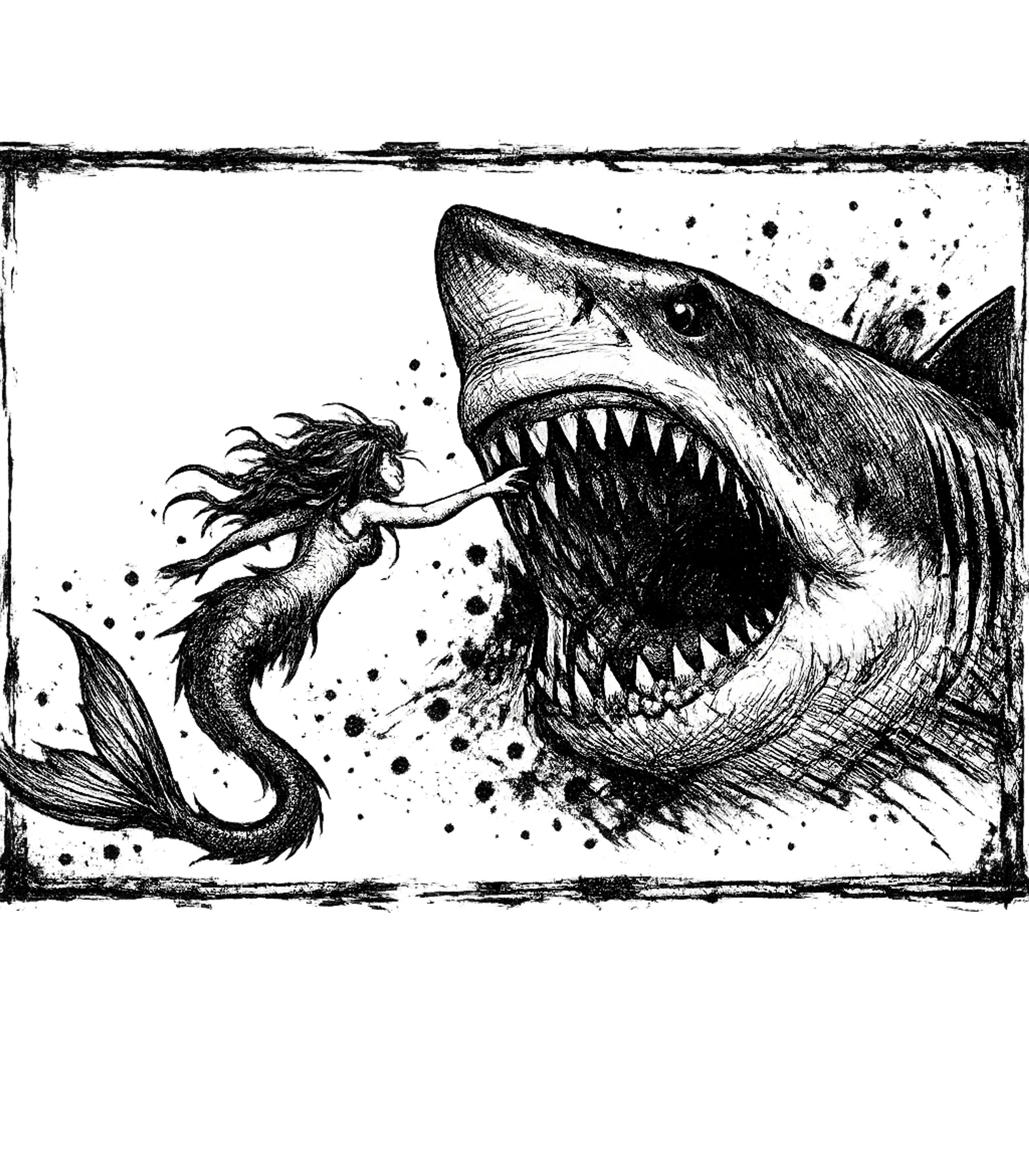 Mermaid Shark Encounter Wildlife Hooded Sweatshirt featuring Dive into the mysterious depths with this striking black and – designed by Geoff Brown @ SunFrog Mermaid Shark Encounter Wildlife Hooded Sweatshirt featuring Dive into the mysterious depths with this striking black and – designed by Geoff Brown @ SunFrog