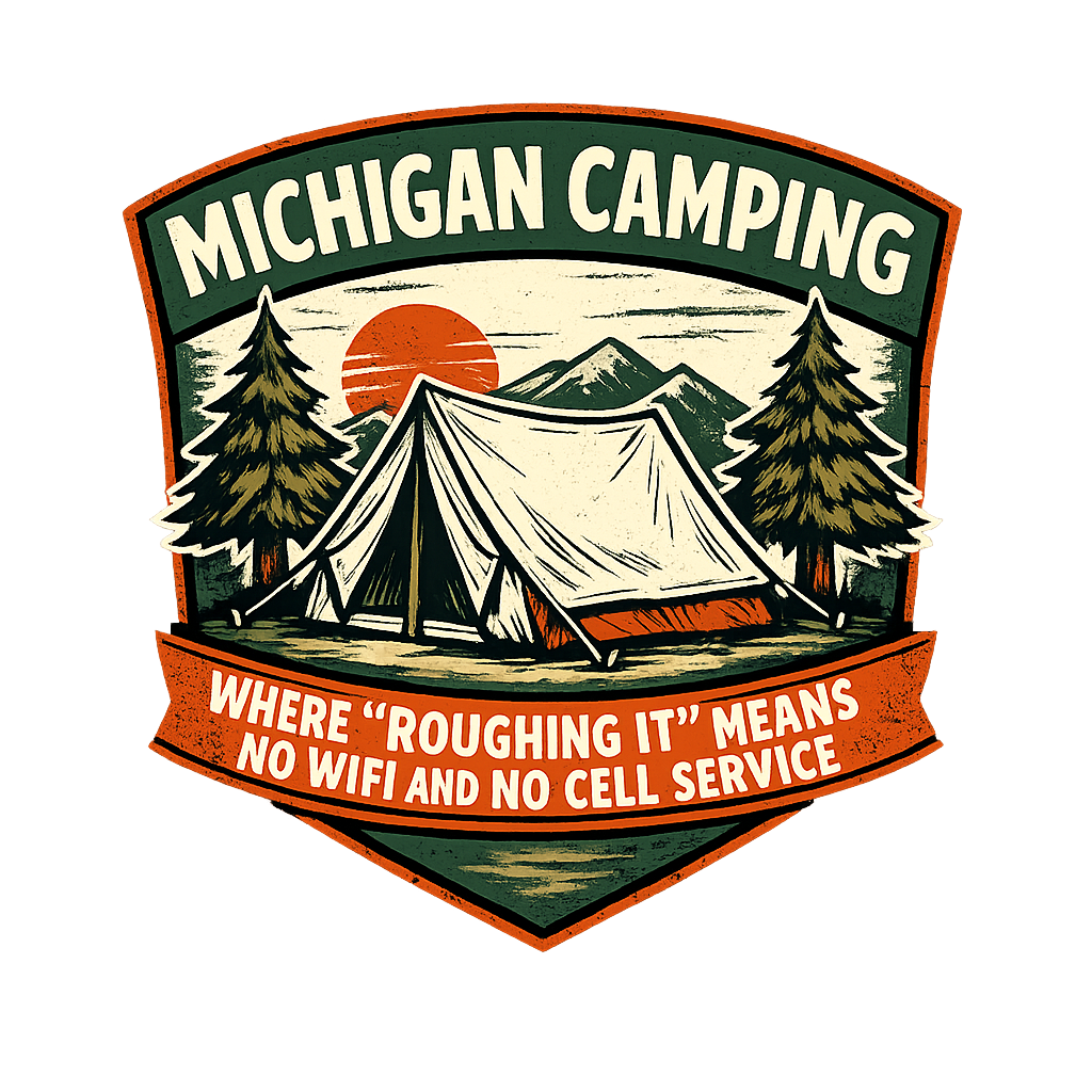 Michigan Camping Roughing It Camping Sticker featuring Embrace the true spirit of Michigan camping with this vintag – designed by Destinie Laslo @ SunFrog Michigan Camping Roughing It Camping Sticker featuring Embrace the true spirit of Michigan camping with this vintag – designed by Destinie Laslo @ SunFrog