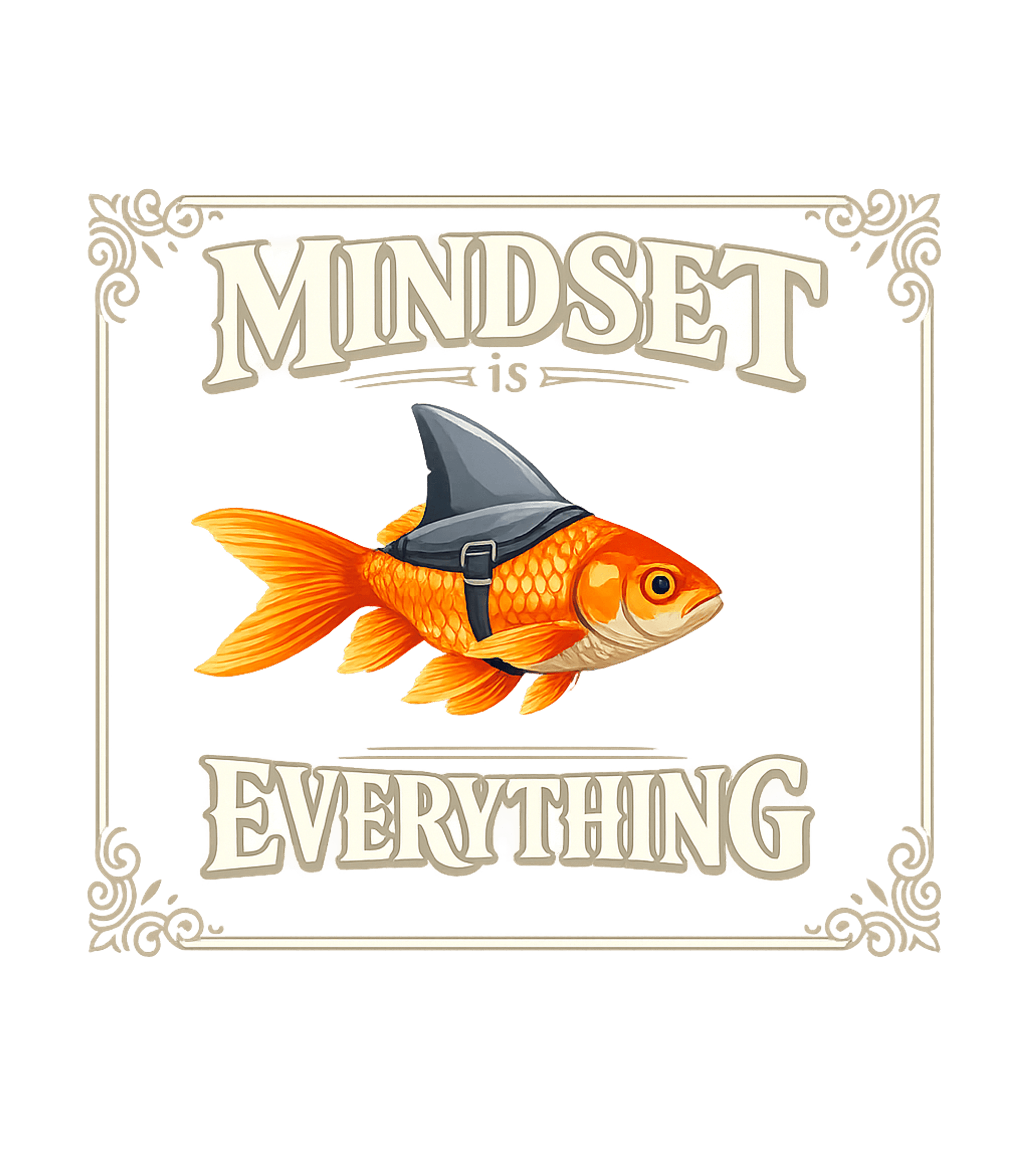 Mindset is Everything Goldfish Inspirational Messages Crewneck Sweatshirt featuring This unique artwork features a goldfish with a shark fin, pe – designed by Geoff Brown @ SunFrog Mindset is Everything Goldfish Inspirational Messages Crewneck Sweatshirt featuring This unique artwork features a goldfish with a shark fin, pe – designed by Geoff Brown @ SunFrog