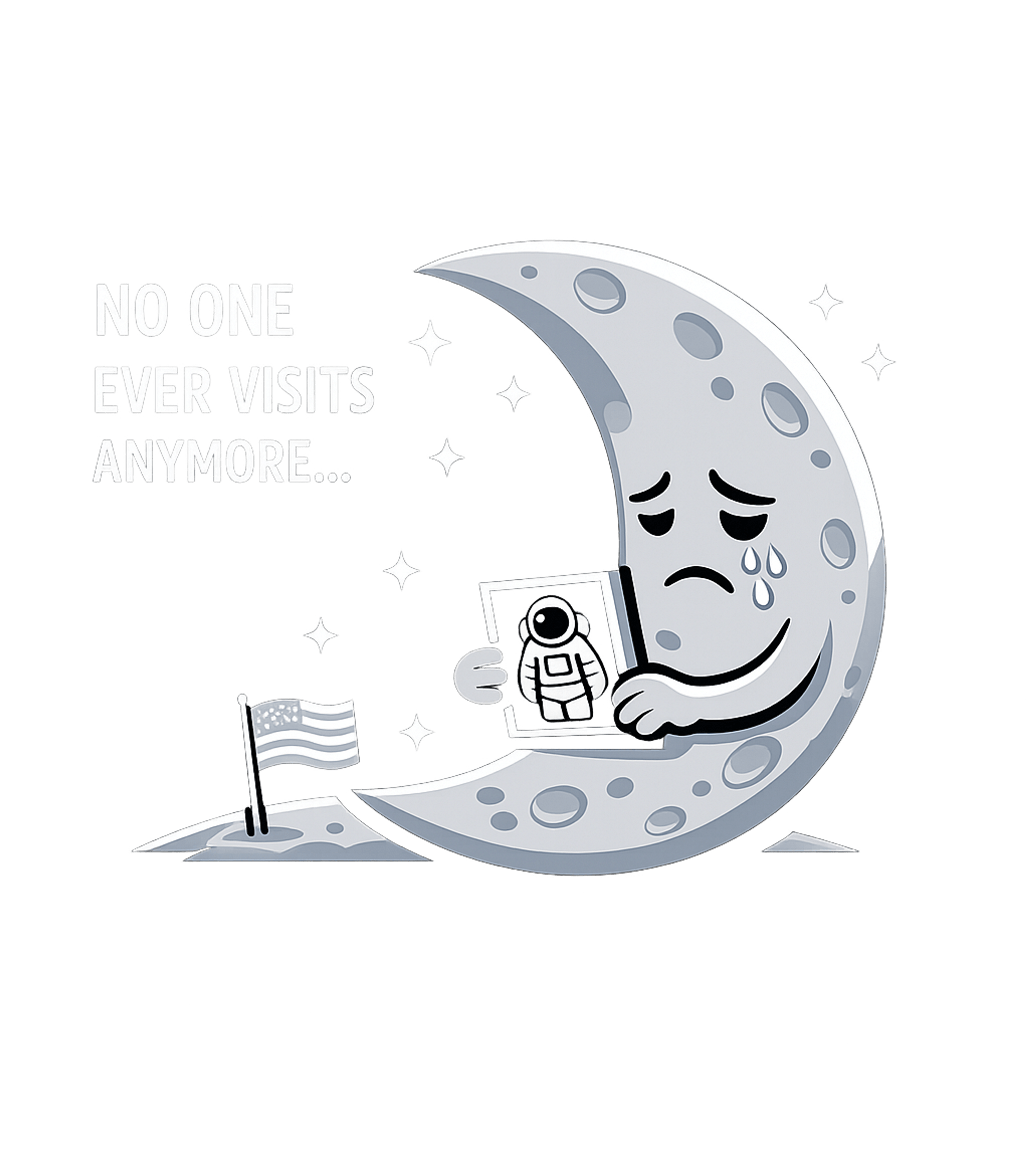 Moon Misses Astronauts Meme Humor Premium T-Shirt featuring This whimsical graphic features a sad crescent moon reminisc – designed by Geoff Brown @ SunFrog Moon Misses Astronauts Meme Humor Premium T-Shirt featuring This whimsical graphic features a sad crescent moon reminisc – designed by Geoff Brown @ SunFrog