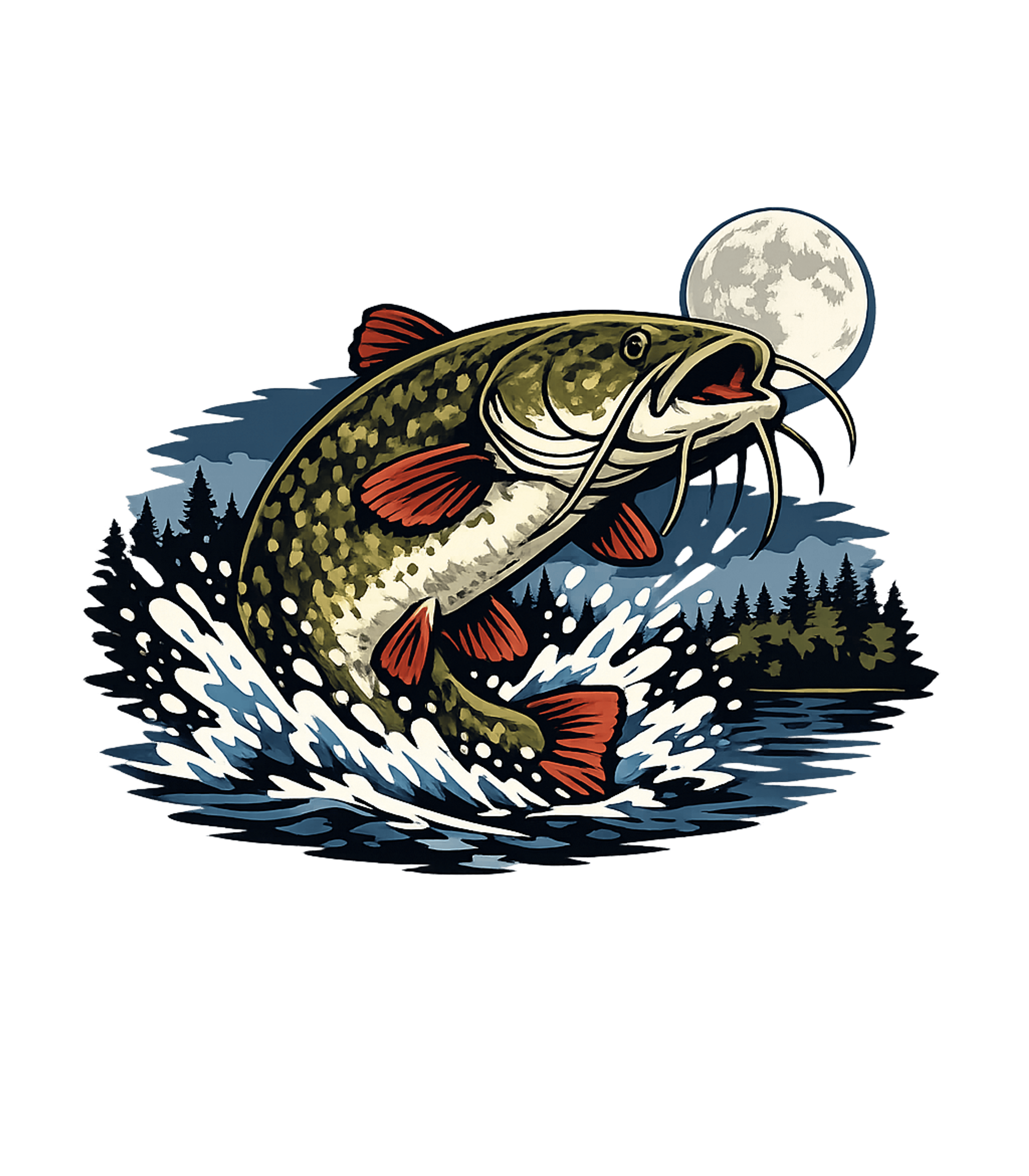 Moonlit Catfish Jump Fishing Hooded Sweatshirt featuring This vibrant graphic features a catfish leaping from the wat – designed by Geoff Brown @ SunFrog Moonlit Catfish Jump Fishing Hooded Sweatshirt featuring This vibrant graphic features a catfish leaping from the wat – designed by Geoff Brown @ SunFrog