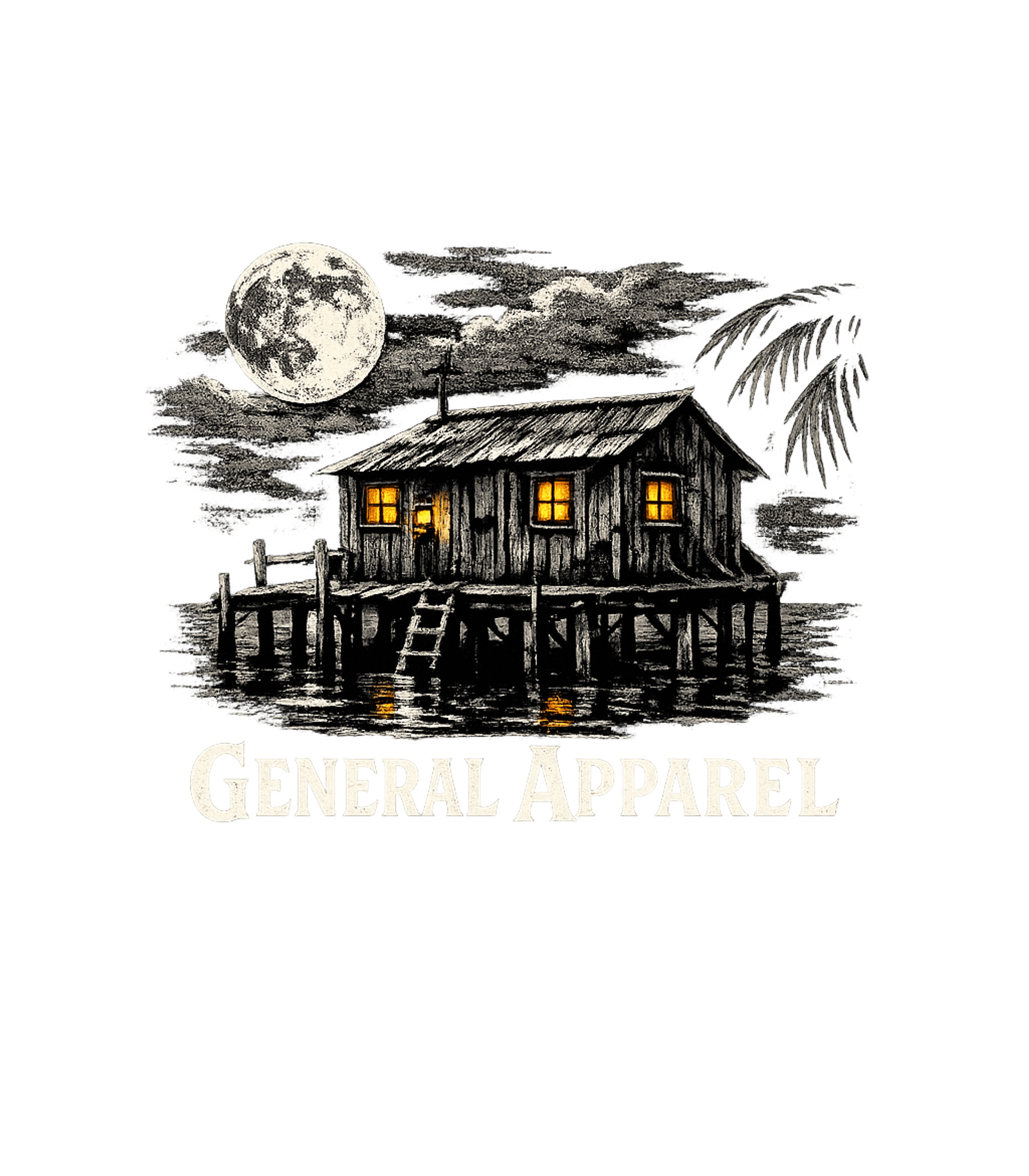 Moonlit Stilt Cabin Fishing Premium T-Shirt featuring Experience the serene beauty of a moonlit night at a seclude – designed by Geoff Brown @ SunFrog Moonlit Stilt Cabin Fishing Premium T-Shirt featuring Experience the serene beauty of a moonlit night at a seclude – designed by Geoff Brown @ SunFrog