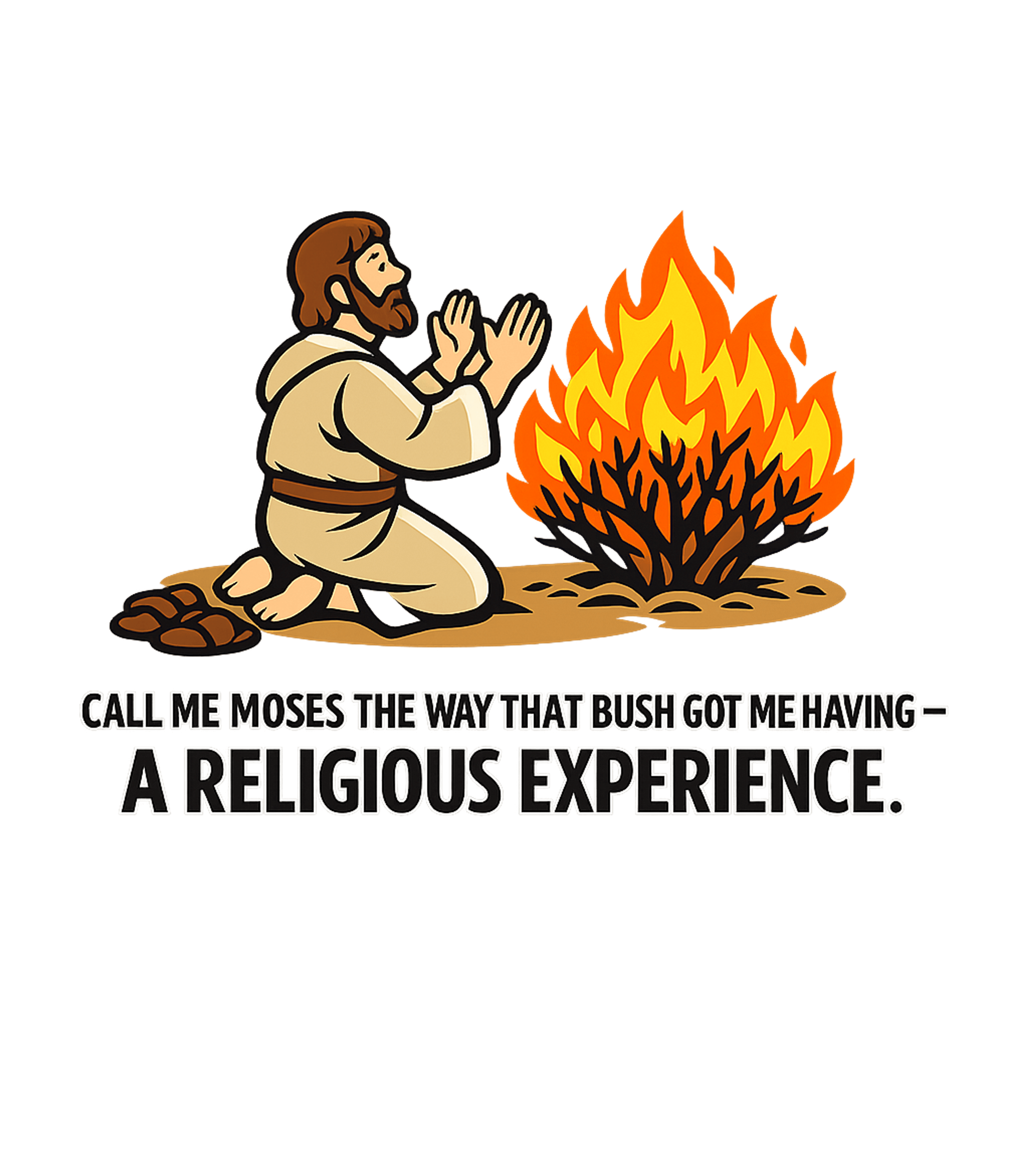 Moses Bush Experience Church Humor Premium T-Shirt featuring This humorous t-shirt features Moses kneeling before the bur – designed by Geoff Brown @ SunFrog Moses Bush Experience Church Humor Premium T-Shirt featuring This humorous t-shirt features Moses kneeling before the bur – designed by Geoff Brown @ SunFrog