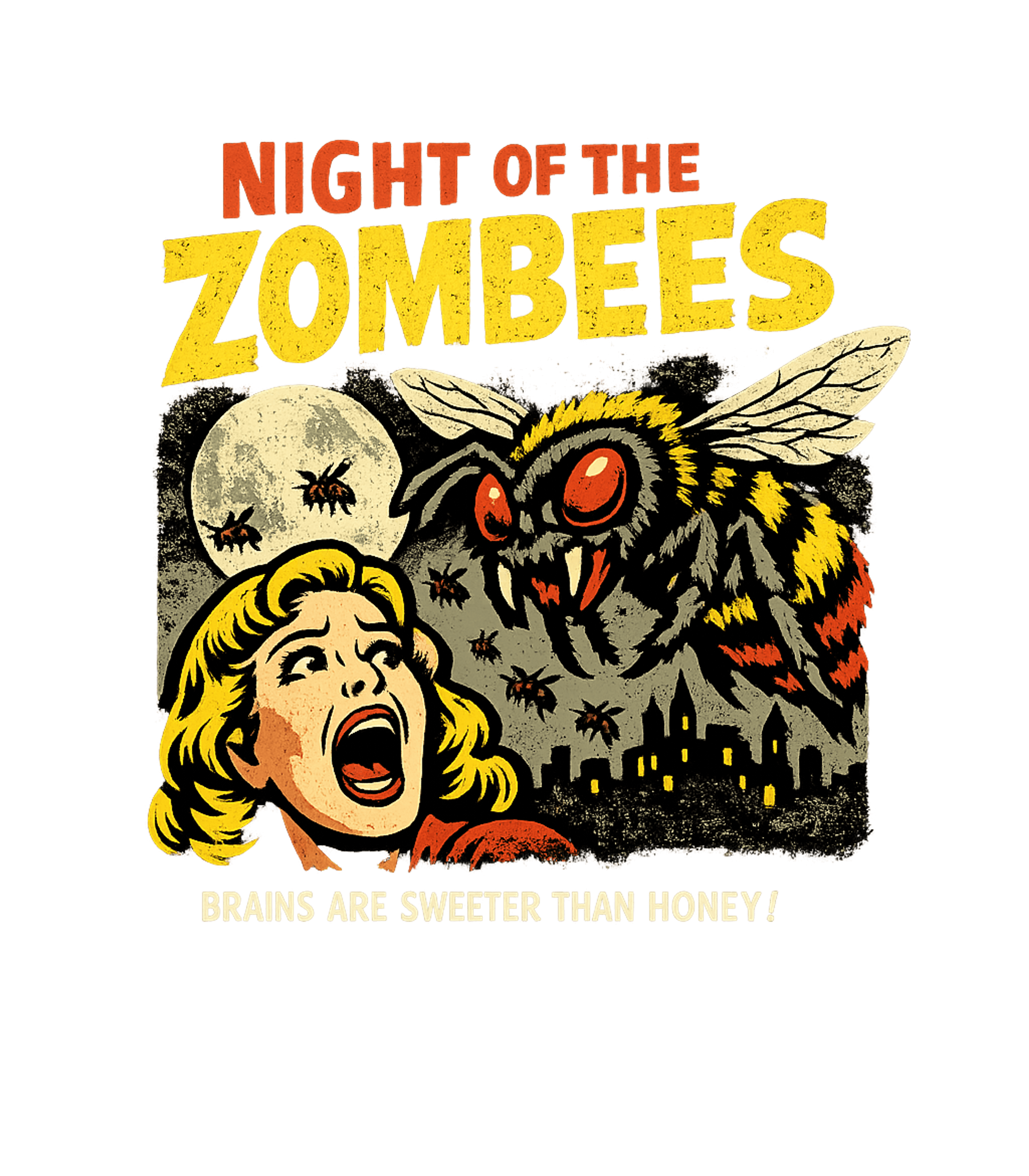 Night of the Zombees halloween Crewneck Sweatshirt featuring Dive into retro horror fun with this graphic parody featurin – designed by Geoff Brown @ SunFrog Night of the Zombees halloween Crewneck Sweatshirt featuring Dive into retro horror fun with this graphic parody featurin – designed by Geoff Brown @ SunFrog