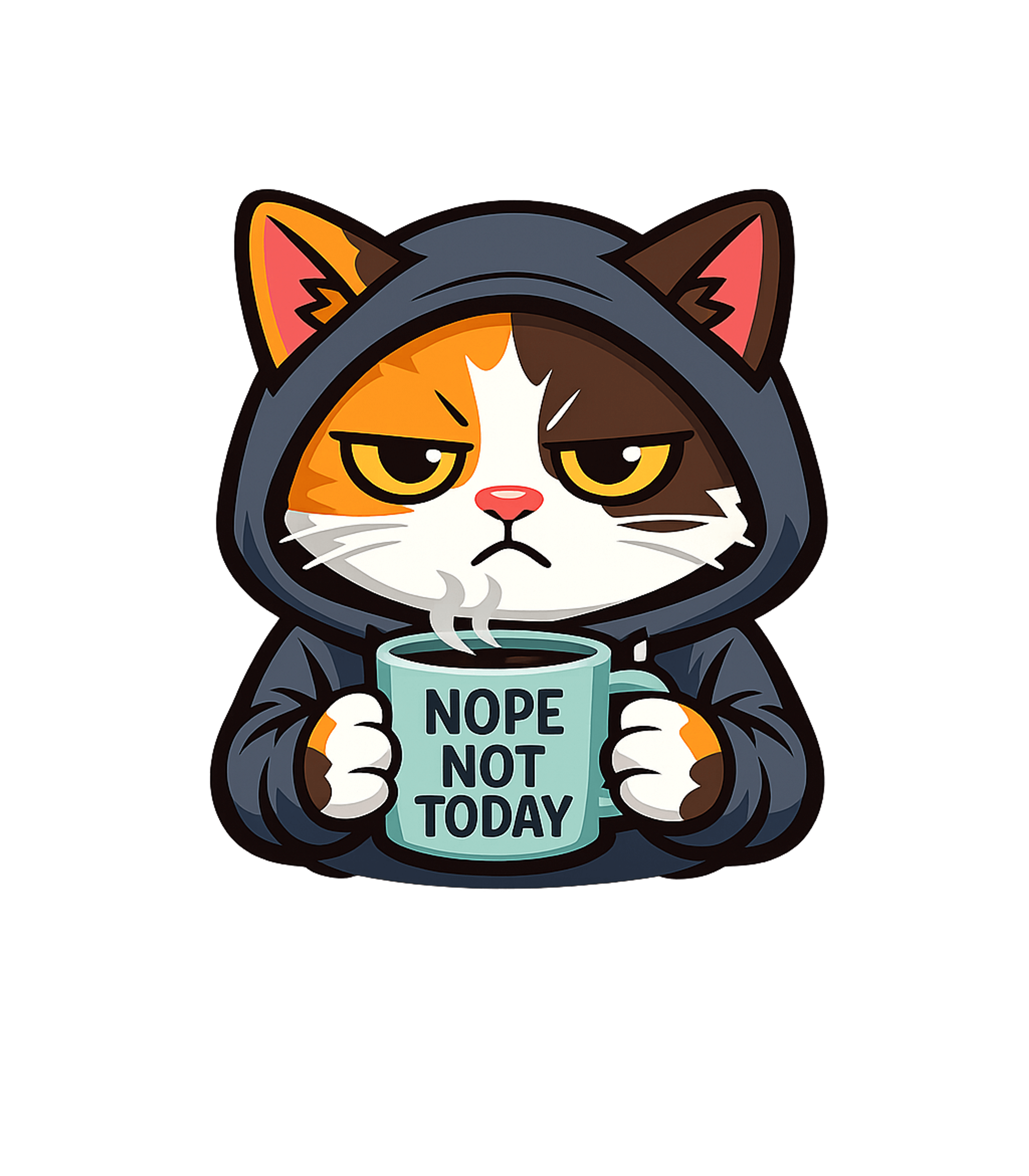 Nope Not Today Cat Cats Sticker featuring This playful graphic features a grumpy cat in a hoodie, clut – designed by Geoff Brown @ SunFrog Nope Not Today Cat Cats Sticker featuring This playful graphic features a grumpy cat in a hoodie, clut – designed by Geoff Brown @ SunFrog