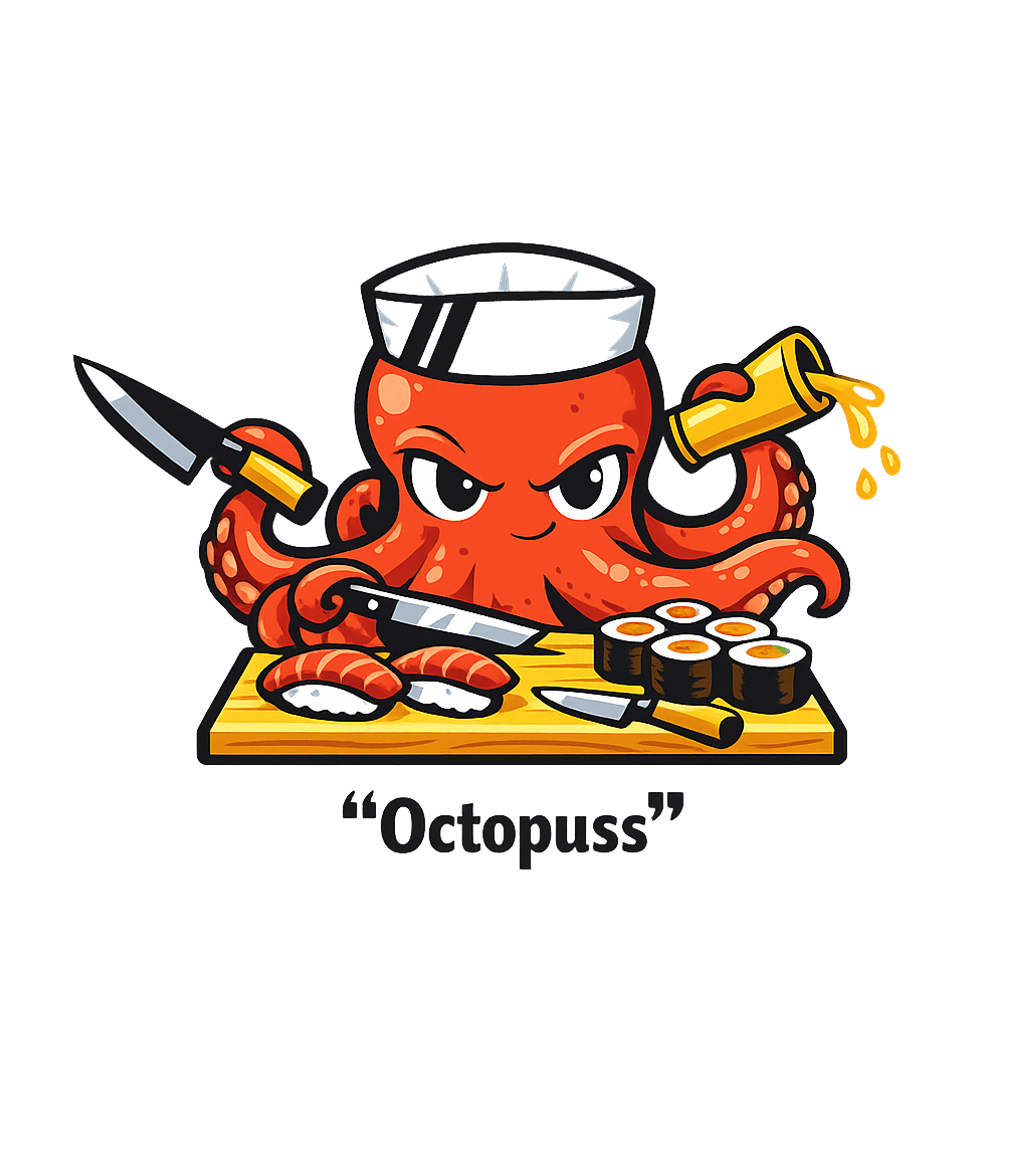 Octopuss Sushi Chef Cooking / BBQ Crewneck Sweatshirt featuring This fun graphic features an octopus chef preparing deliciou – designed by Geoff Brown @ SunFrog Octopuss Sushi Chef Cooking / BBQ Crewneck Sweatshirt featuring This fun graphic features an octopus chef preparing deliciou – designed by Geoff Brown @ SunFrog