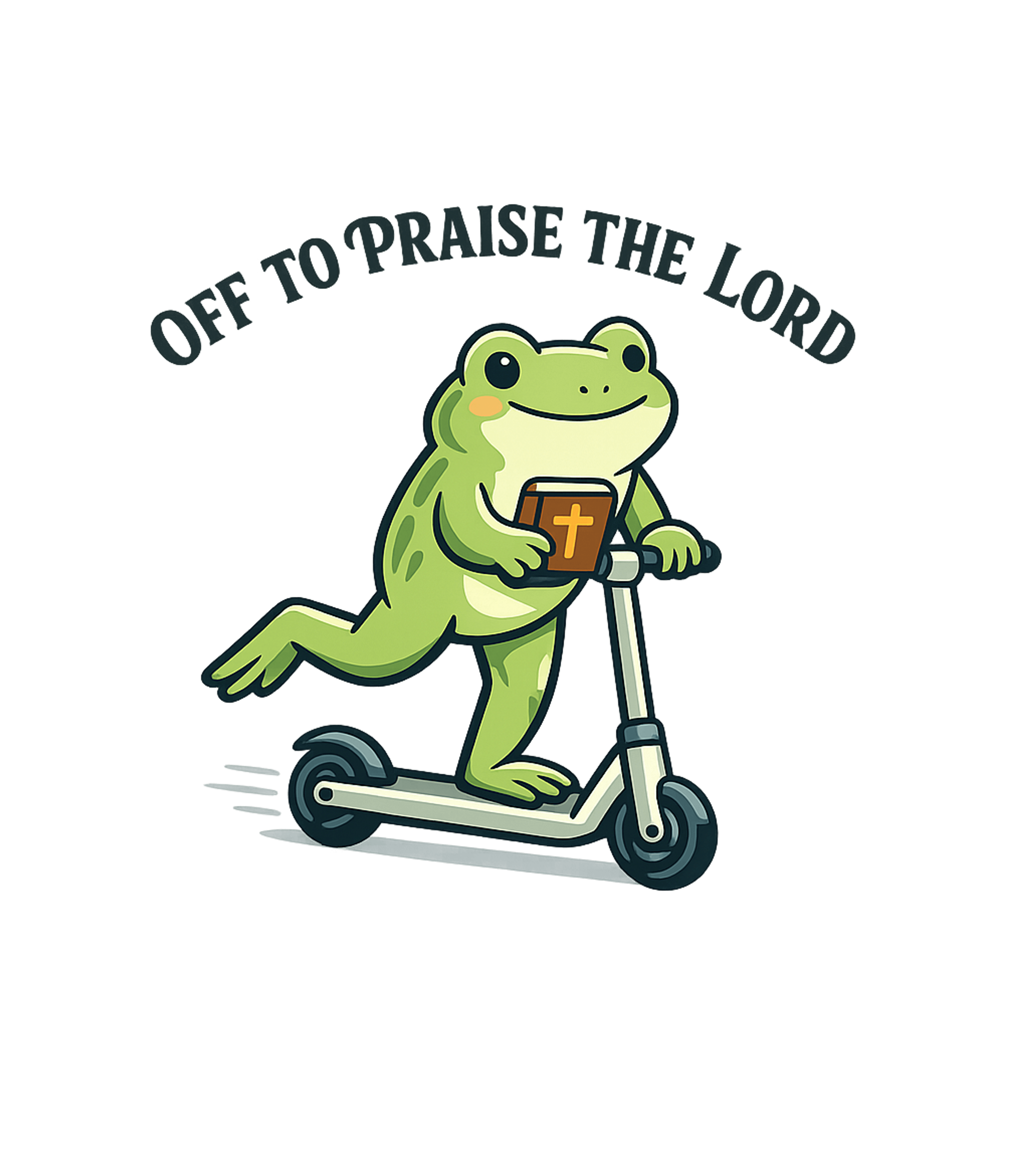 Off To Praise Lord Church Humor Crewneck Sweatshirt featuring This cheerful graphic features a cute frog on a scooter, hol – designed by Geoff Brown @ SunFrog Off To Praise Lord Church Humor Crewneck Sweatshirt featuring This cheerful graphic features a cute frog on a scooter, hol – designed by Geoff Brown @ SunFrog