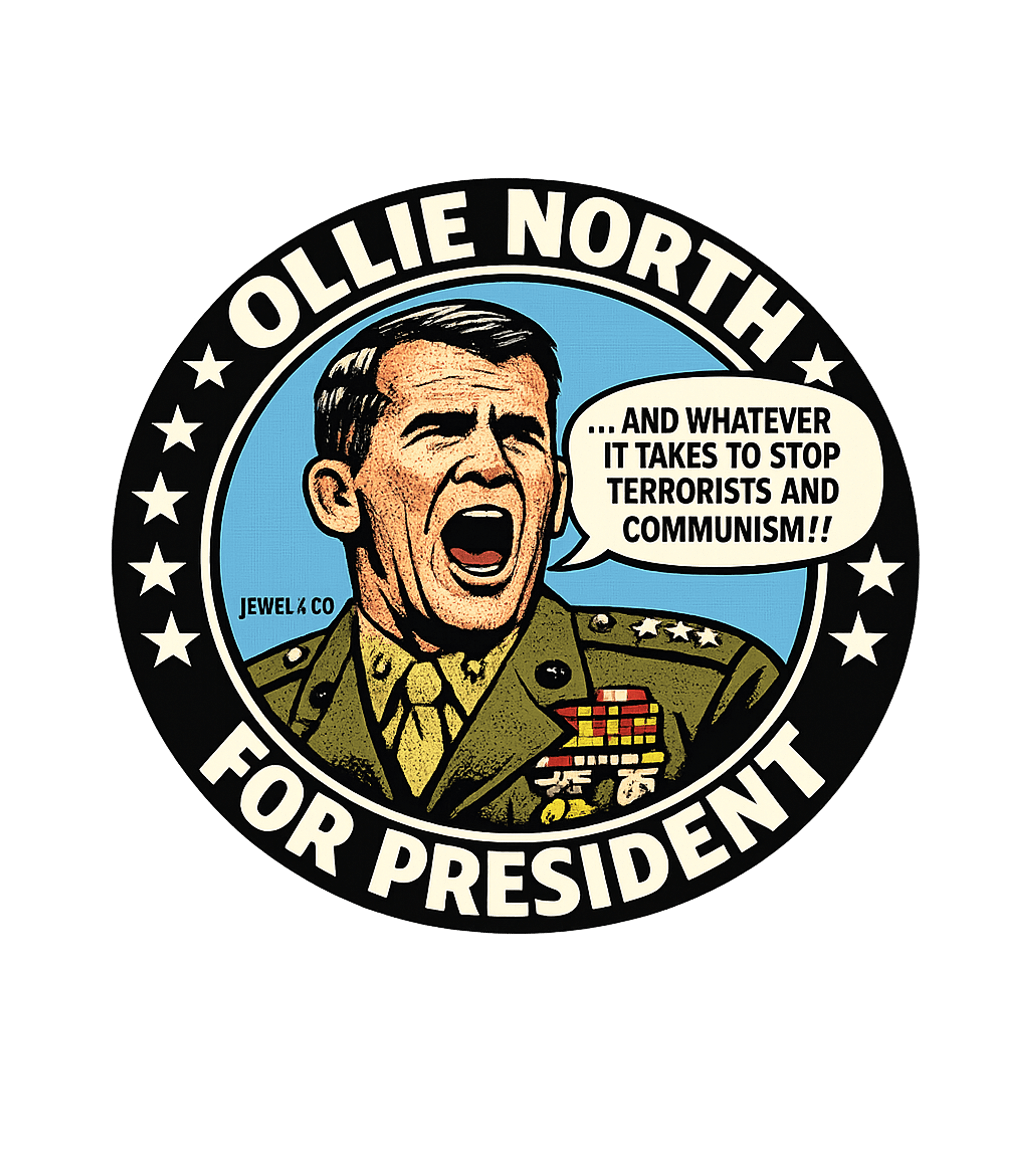 Ollie North For President Military Pride Premium T-Shirt featuring This bold t-shirt artwork features a vintage comic book styl – designed by Geoff Brown @ SunFrog Ollie North For President Military Pride Premium T-Shirt featuring This bold t-shirt artwork features a vintage comic book styl – designed by Geoff Brown @ SunFrog