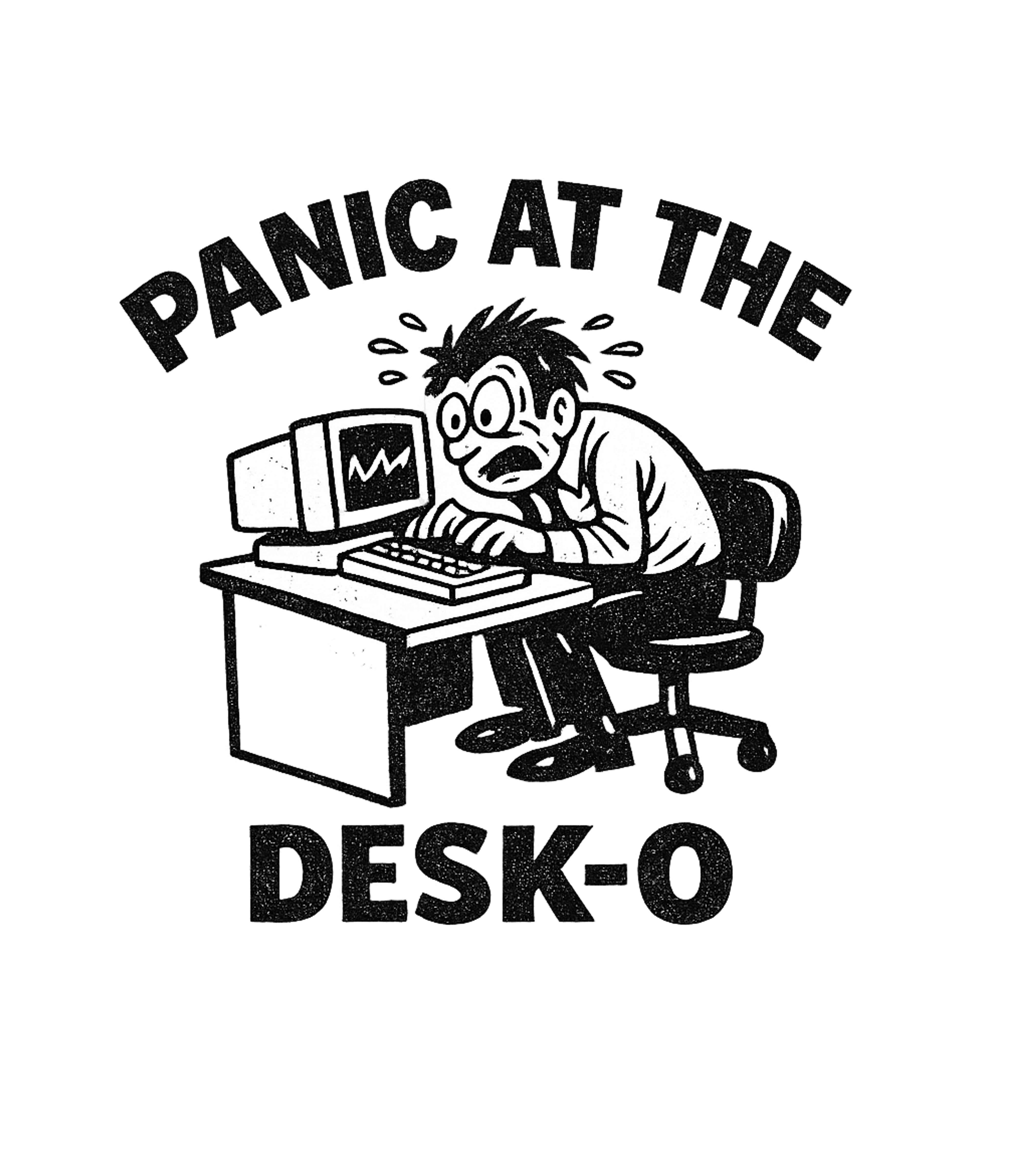 Panic At The Desk-O Work / Office Humor Premium T-Shirt featuring This funny distressed graphic features a cartoon character p – designed by Geoff Brown @ SunFrog Panic At The Desk-O Work / Office Humor Premium T-Shirt featuring This funny distressed graphic features a cartoon character p – designed by Geoff Brown @ SunFrog