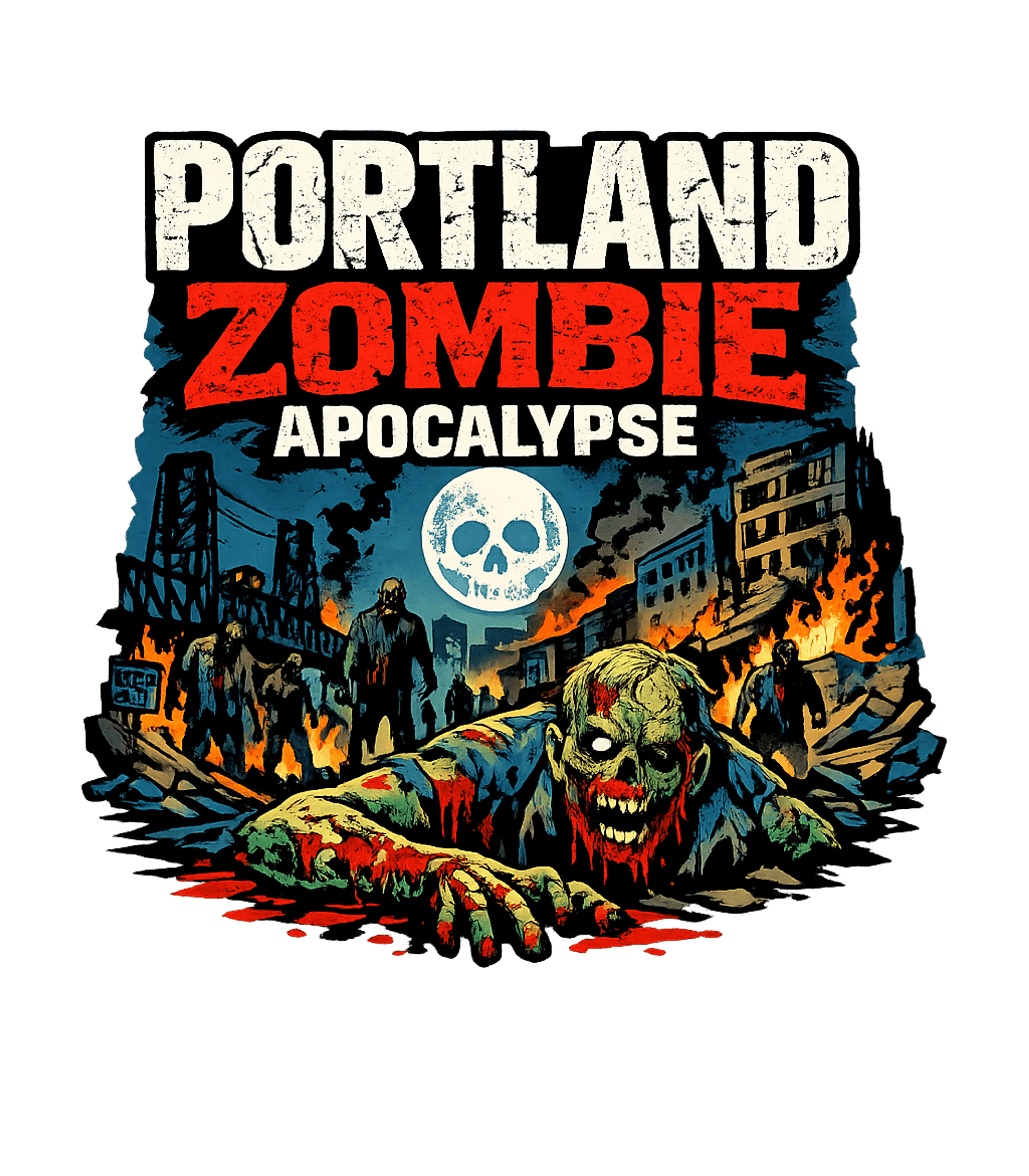 Portland Zombie Apocalypse Oregon Premium T-Shirt featuring Embrace the undead chaos with this retro-horror graphic depi – designed by Geoff Brown @ SunFrog Portland Zombie Apocalypse Oregon Premium T-Shirt featuring Embrace the undead chaos with this retro-horror graphic depi – designed by Geoff Brown @ SunFrog