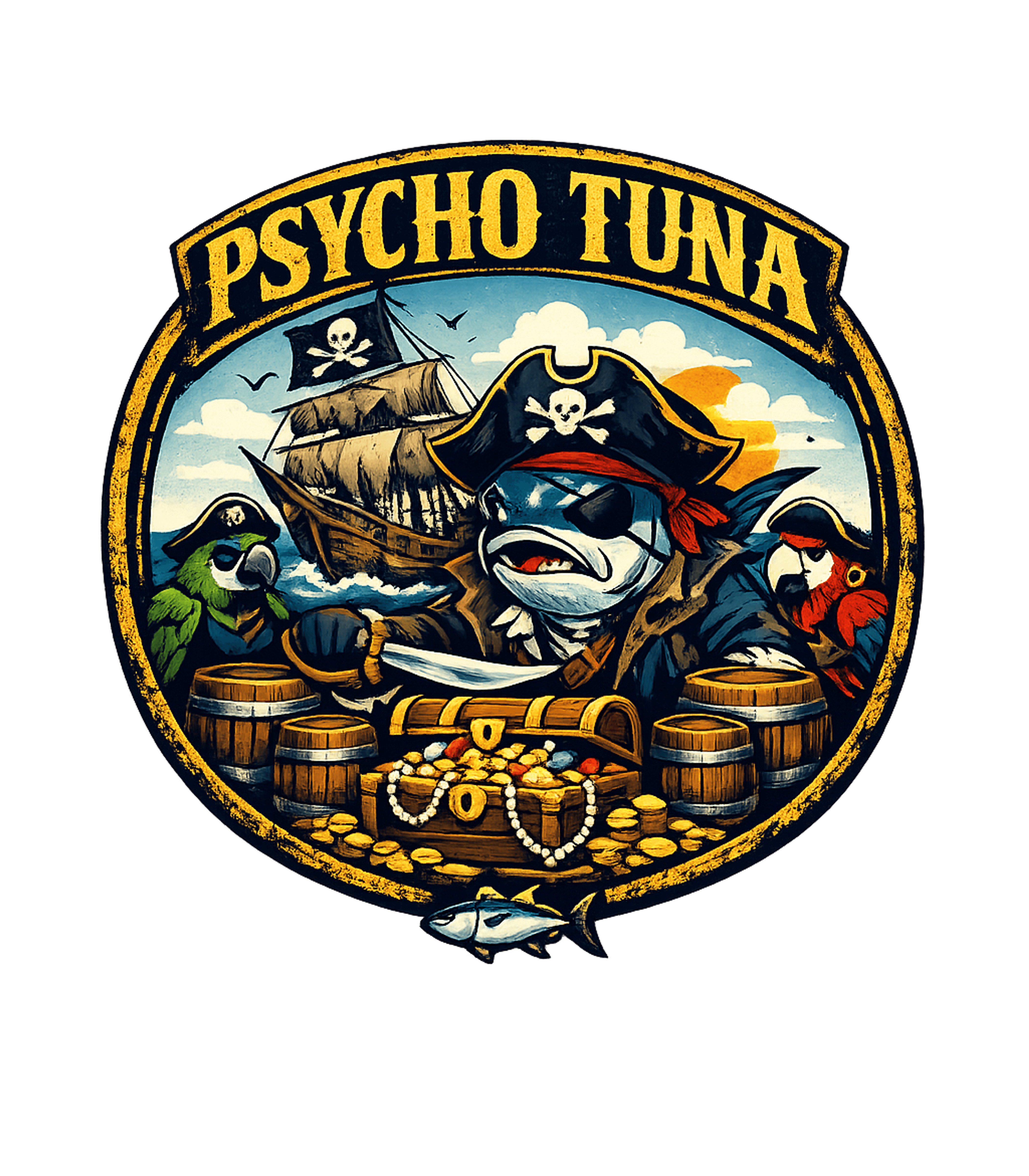 Psycho Tuna Pirate Fishing Crewneck Sweatshirt featuring This vibrant graphic features a fierce pirate tuna ready for – designed by Geoff Brown @ SunFrog Psycho Tuna Pirate Fishing Crewneck Sweatshirt featuring This vibrant graphic features a fierce pirate tuna ready for – designed by Geoff Brown @ SunFrog
