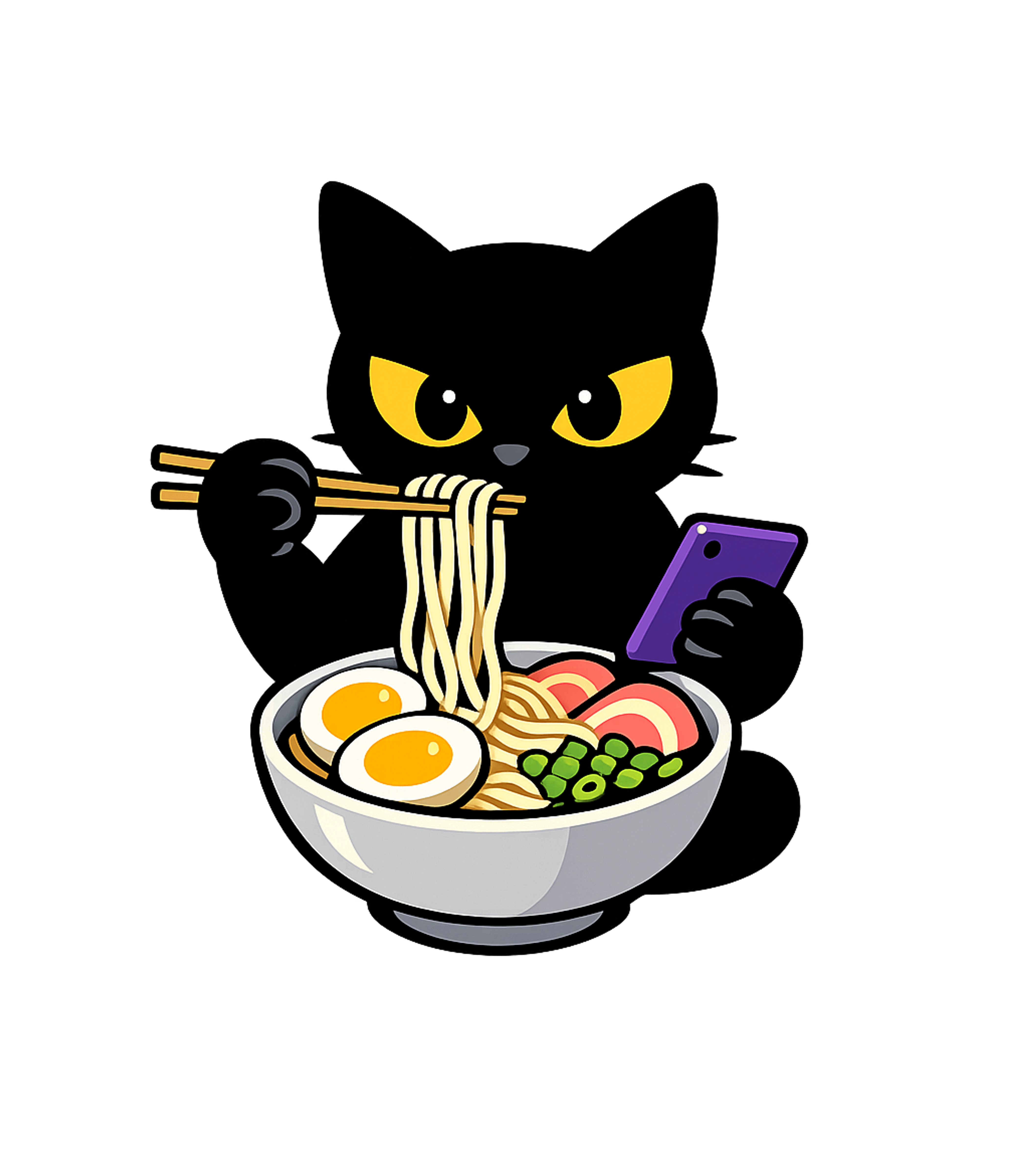 Ramen Cat Phone Cats Crewneck Sweatshirt featuring This playful graphic features a mysterious black cat enjoyin – designed by Geoff Brown @ SunFrog Ramen Cat Phone Cats Crewneck Sweatshirt featuring This playful graphic features a mysterious black cat enjoyin – designed by Geoff Brown @ SunFrog